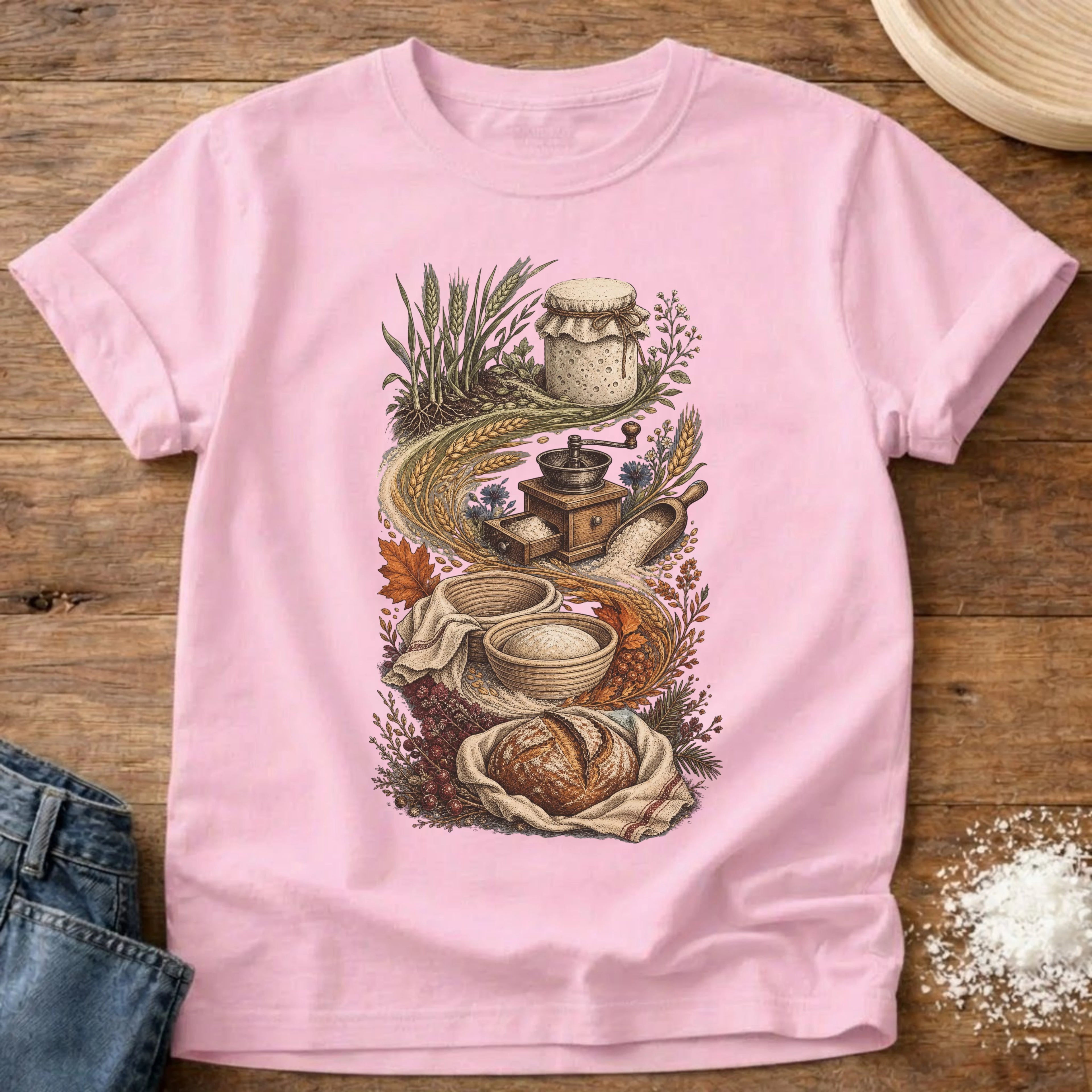 Knead More Fun It's a Process vintage sourdough t-shirt in Blossom