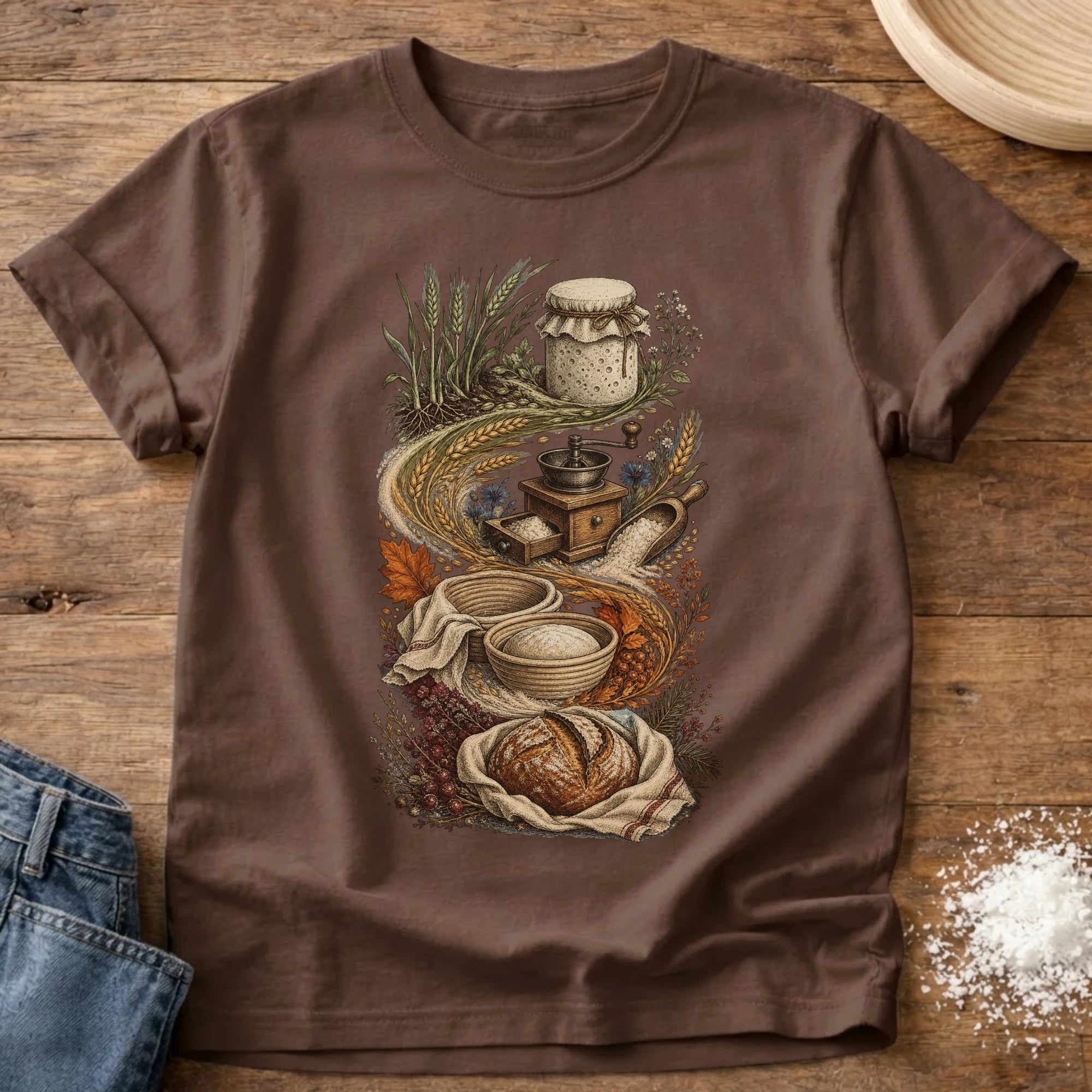 Knead More Fun It's a Process vintage sourdough t-shirt in Espresso