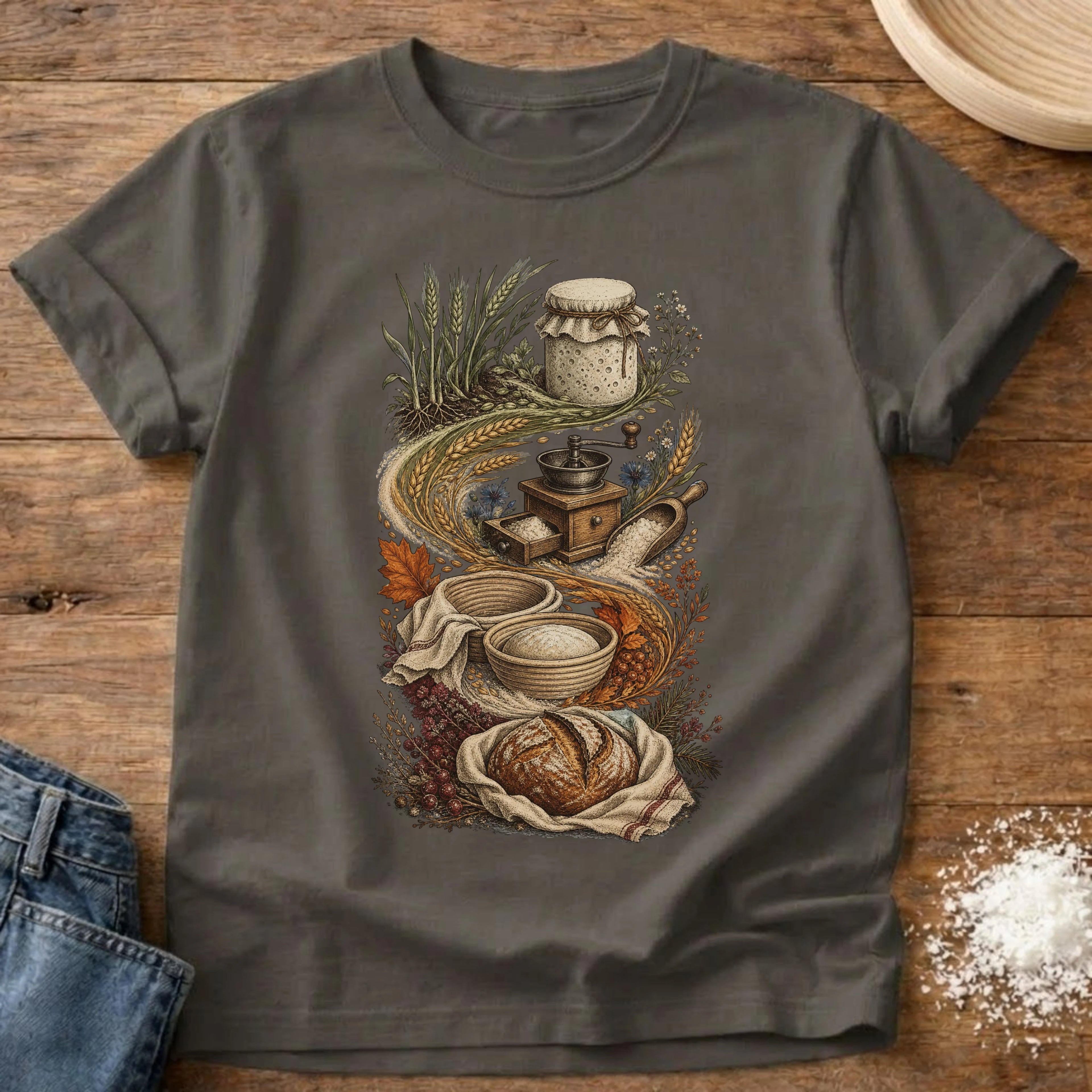 Knead More Fun It's a Process vintage sourdough t-shirt in Pepper