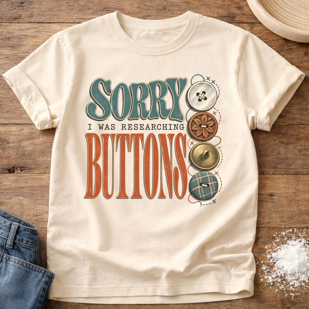Knead More Fun Buttons t-shirt in Ivory