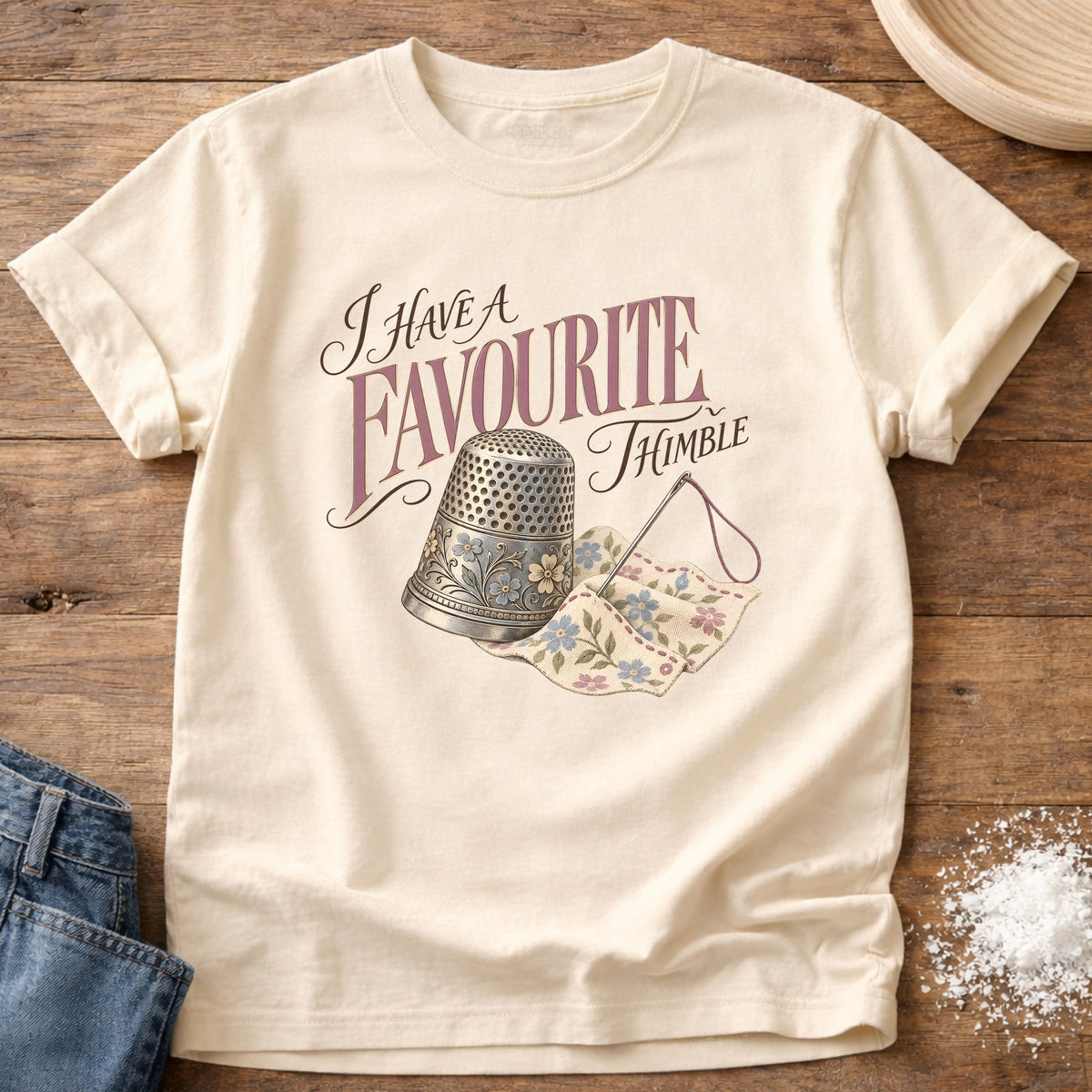 Knead More Fun Favorite Thimble graphic t-shirt in Ivory