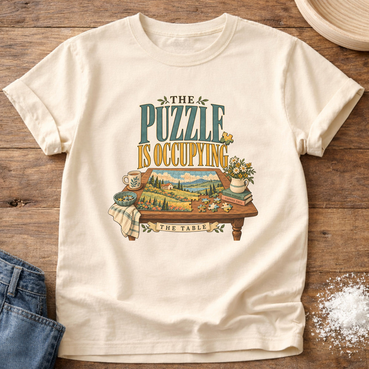 Knead More Fun Puzzle Occupation graphic t-shirt in Ivory