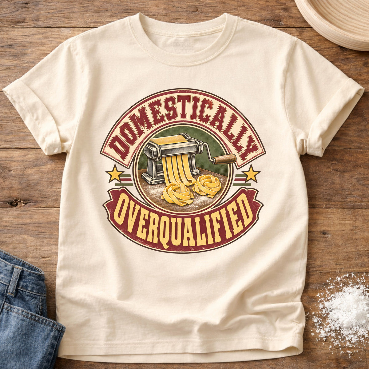 Knead More Fun Domestically Overqualified t-shirt in Ivory