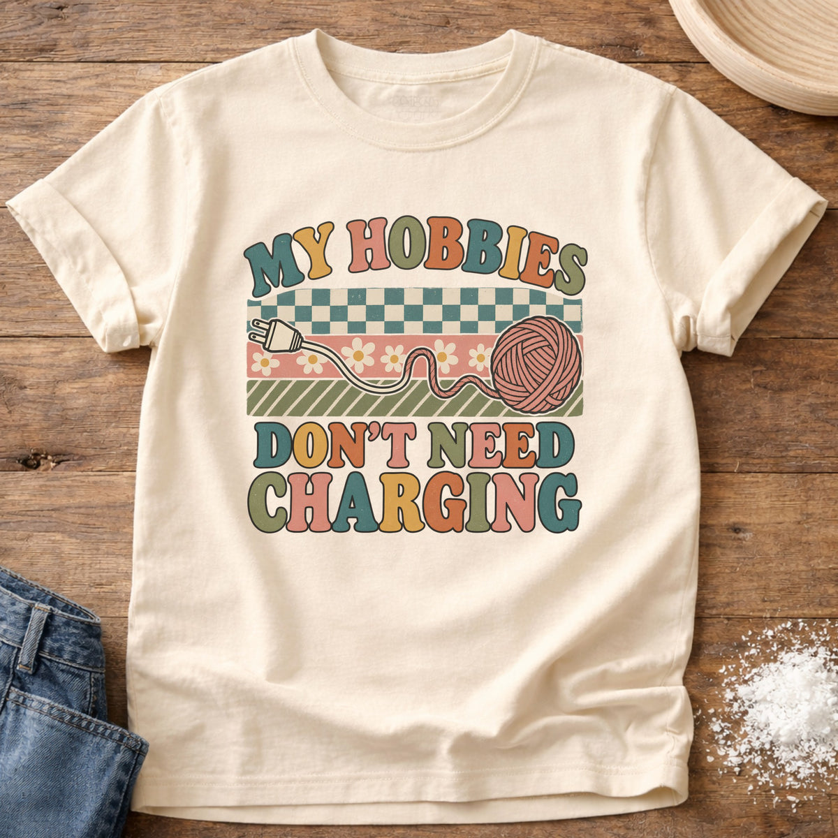 Knead More Fun Don’t Need Charging graphic t-shirt in Ivory