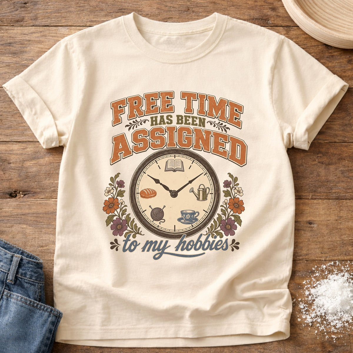 Knead More Fun Free Time Assigned graphic t-shirt in Ivory