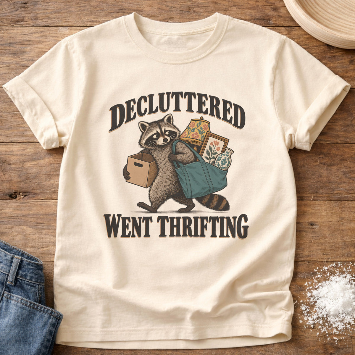 Knead More Fun Decluttered Went Thrifting graphic t-shirt in Ivory