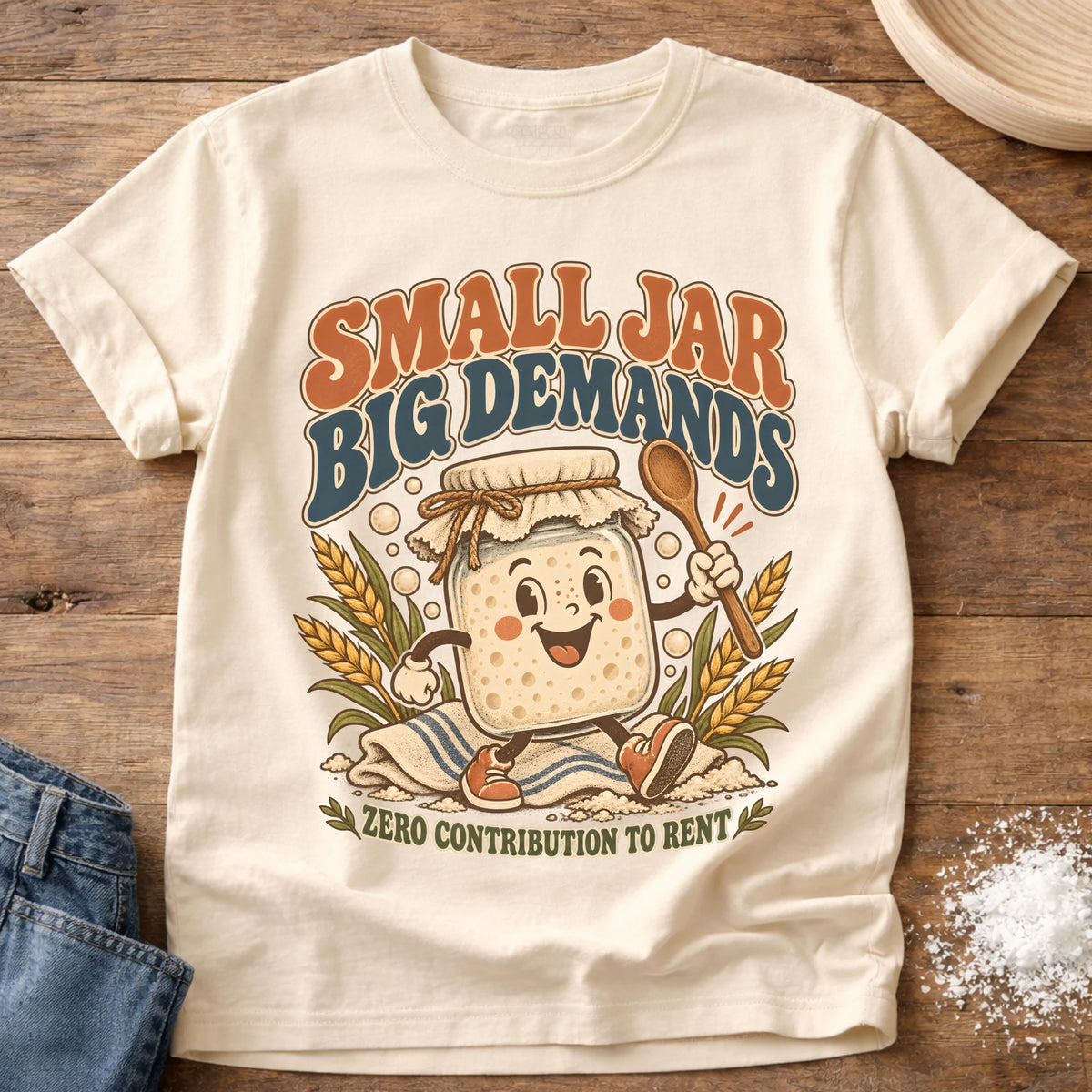 Knead More Fun Jar Goals sourdough starter t-shirt in Ivory