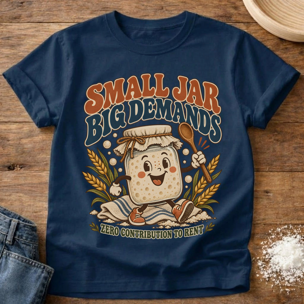 Knead More Fun Jar Goals sourdough starter t-shirt in Navy