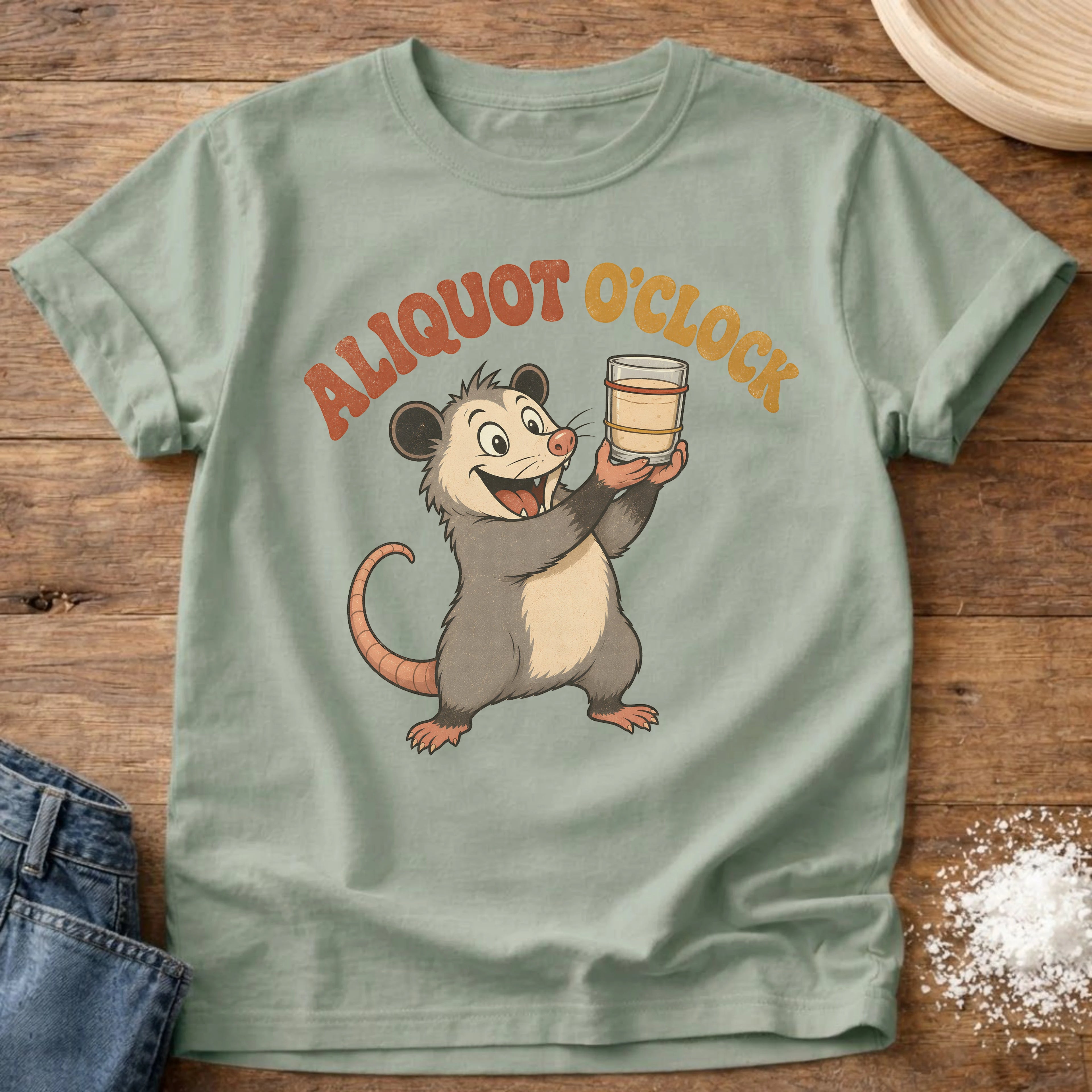 Knead More Fun Aliquot O'Clock Possum sourdough t-shirt in Bay
