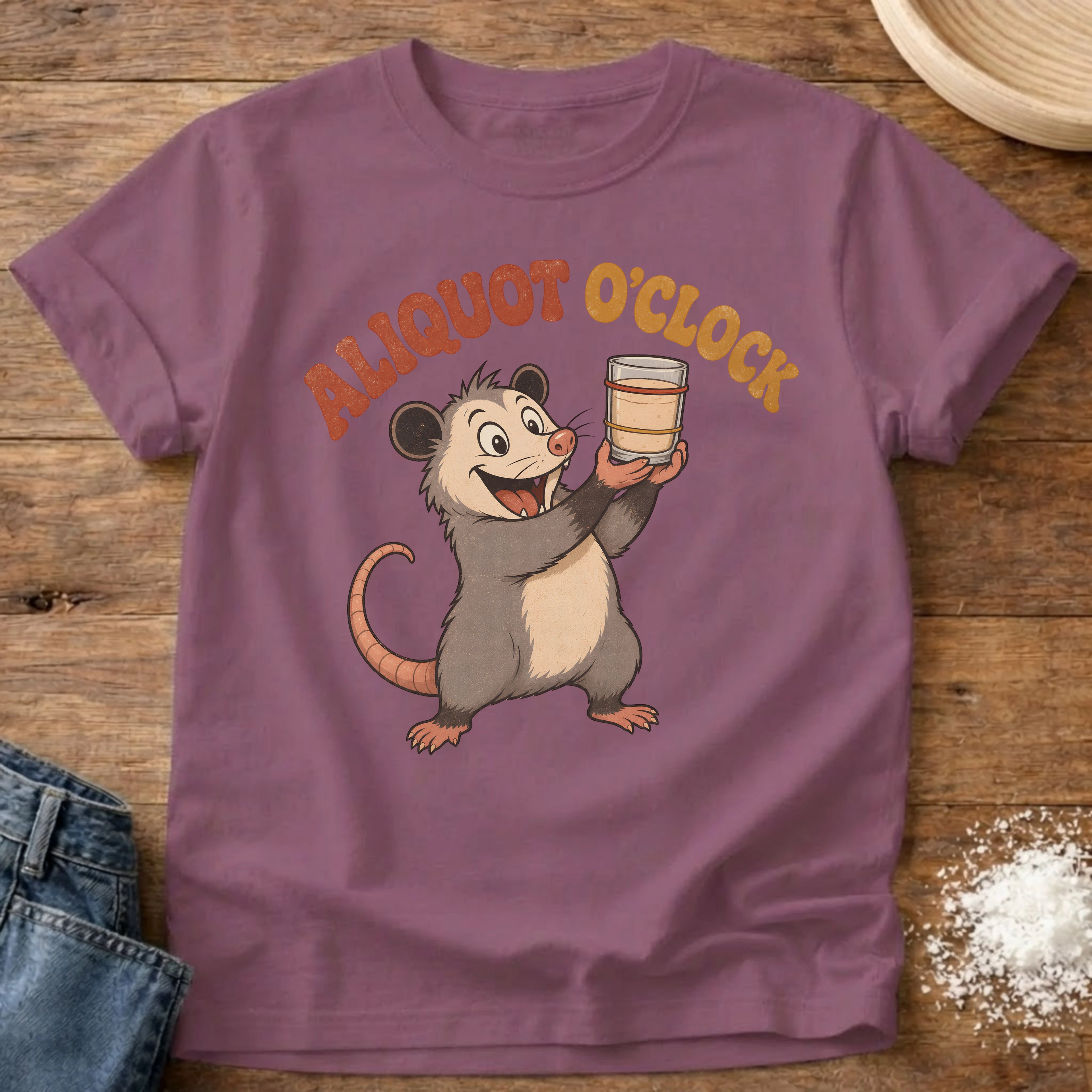 Knead More Fun Aliquot O'Clock Possum sourdough t-shirt in Berry