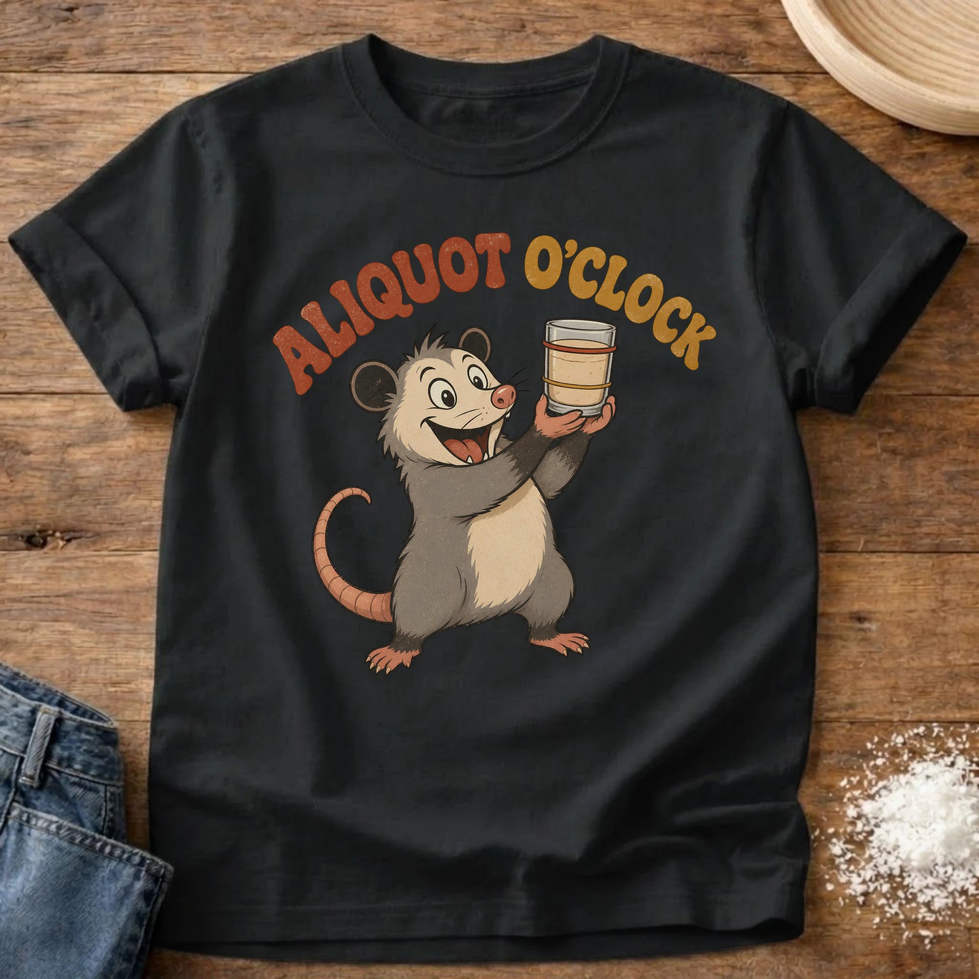 Knead More Fun Aliquot O'Clock Possum sourdough t-shirt in Black