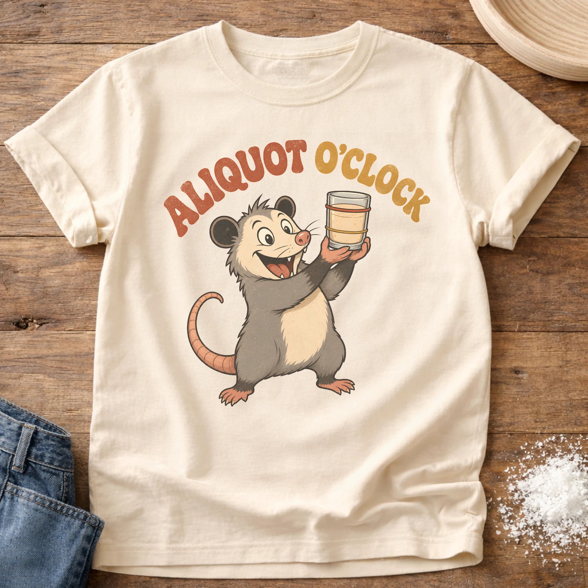 Knead More Fun Aliquot O'Clock Possum sourdough t-shirt in Ivory
