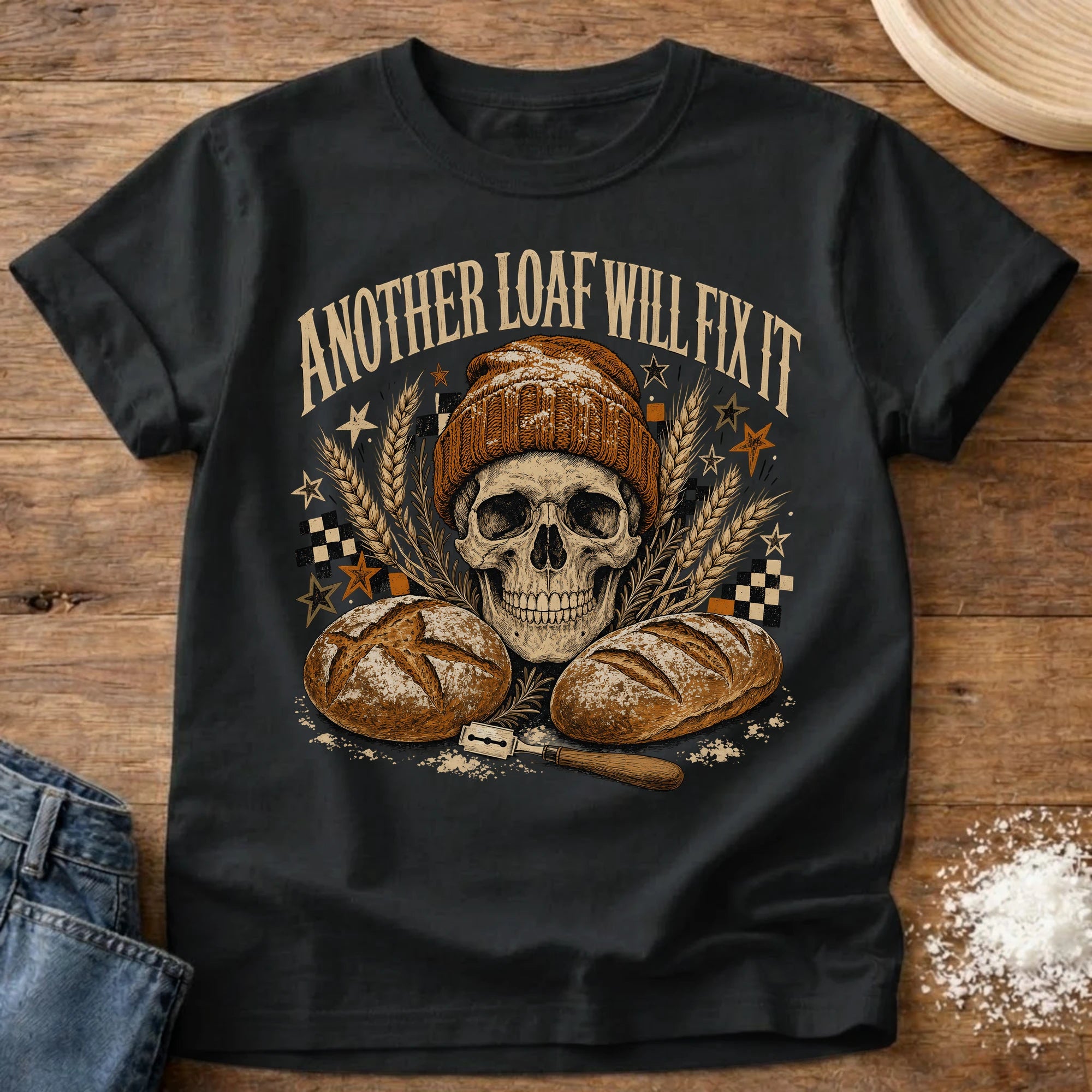 Knead More Fun Another Loaf Skull sourdough t-shirt in Black
