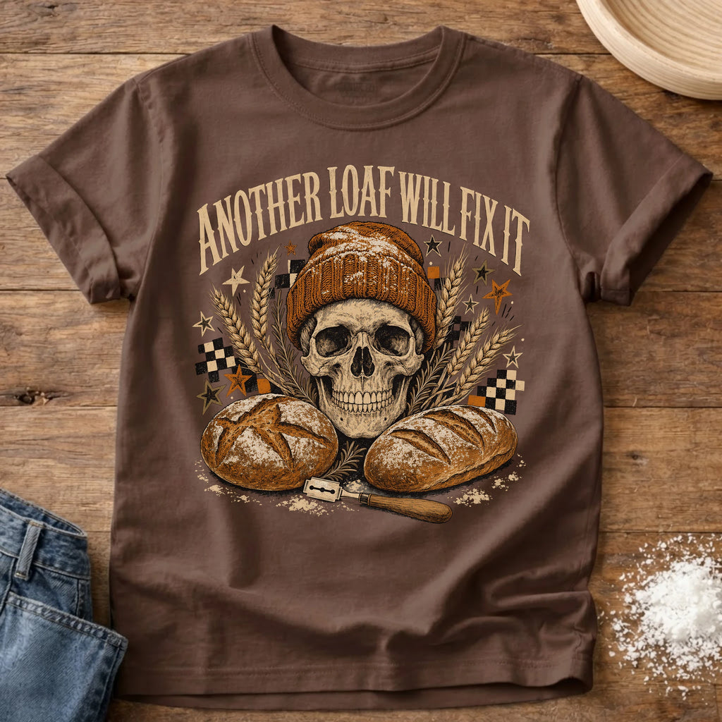 Knead More Fun Another Loaf Skull sourdough t-shirt in Espresso