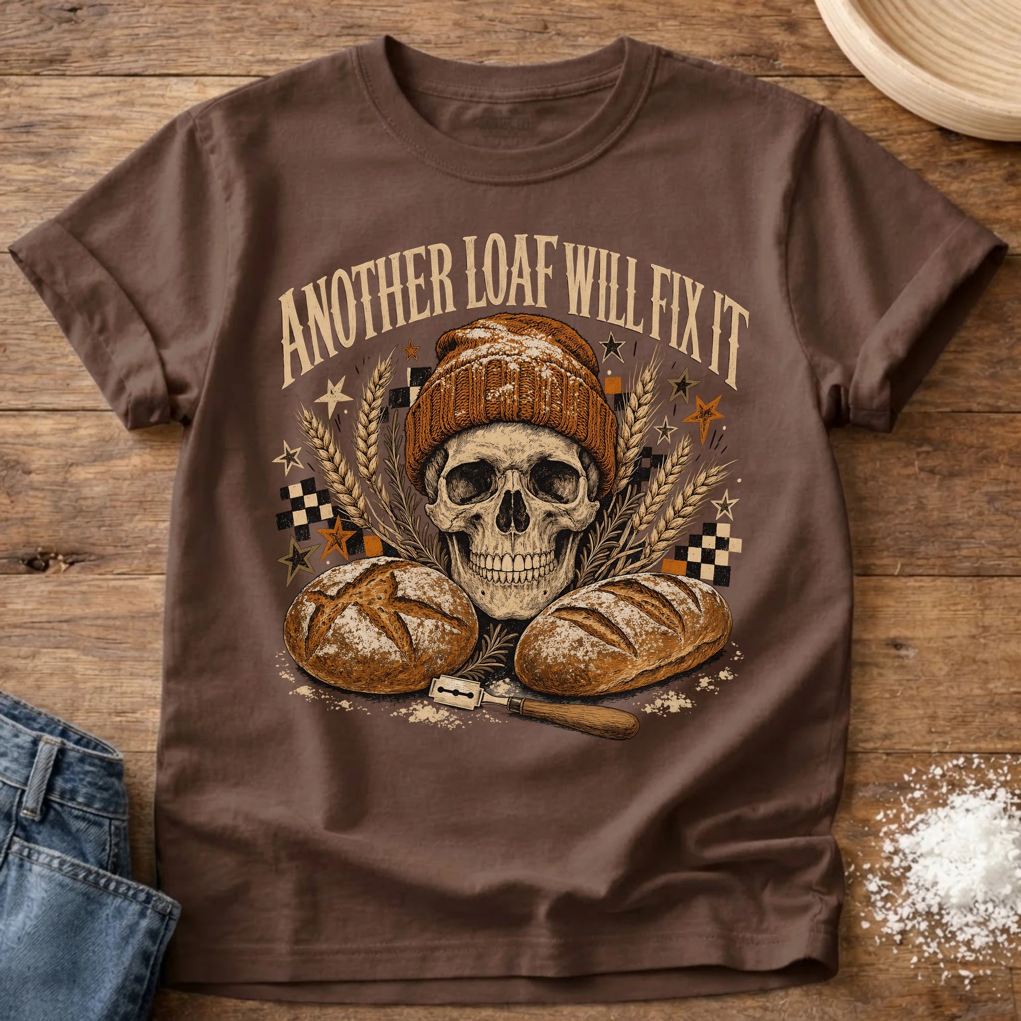 Knead More Fun Another Loaf Skull sourdough t-shirt in Espresso