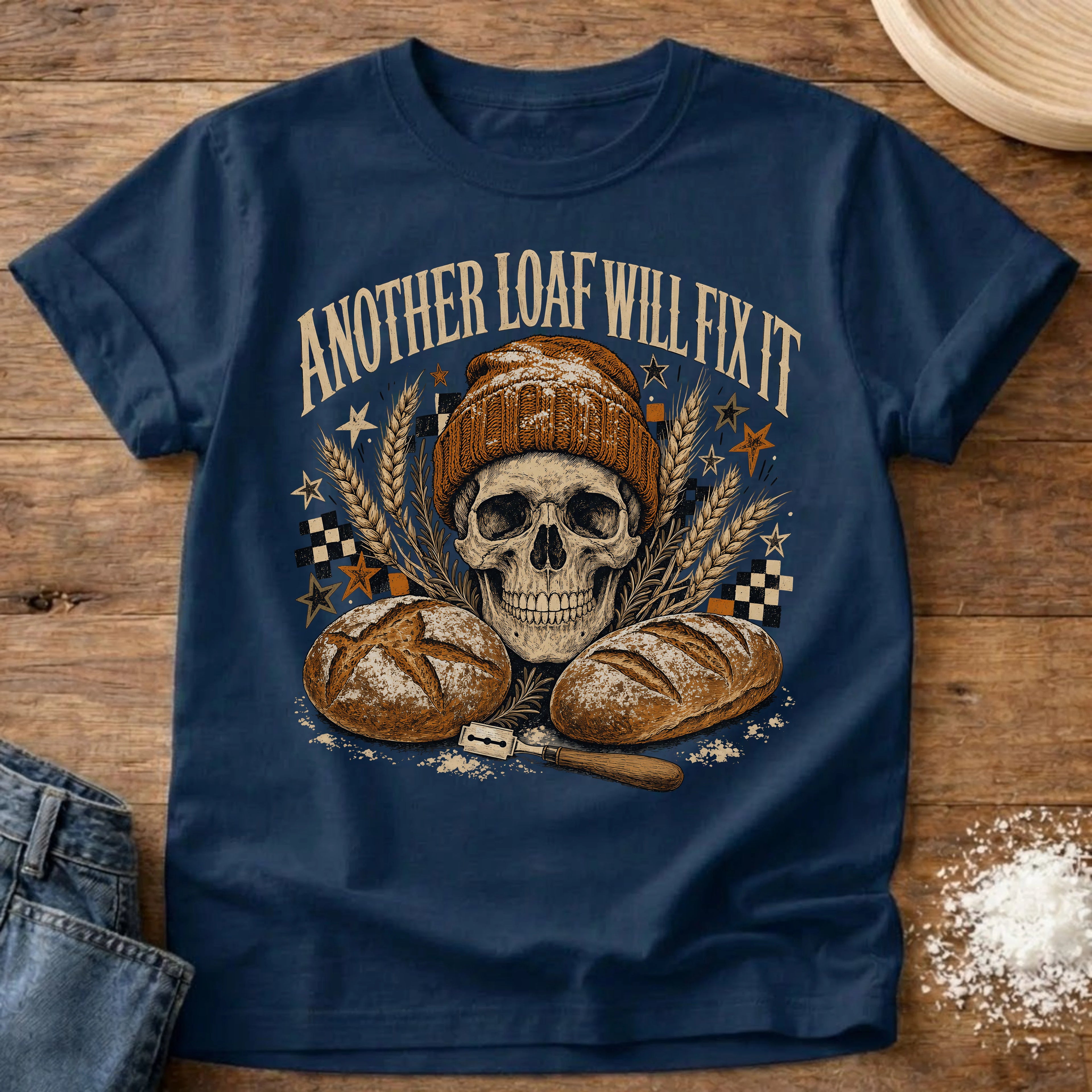 Knead More Fun Another Loaf Skull sourdough t-shirt in Navy