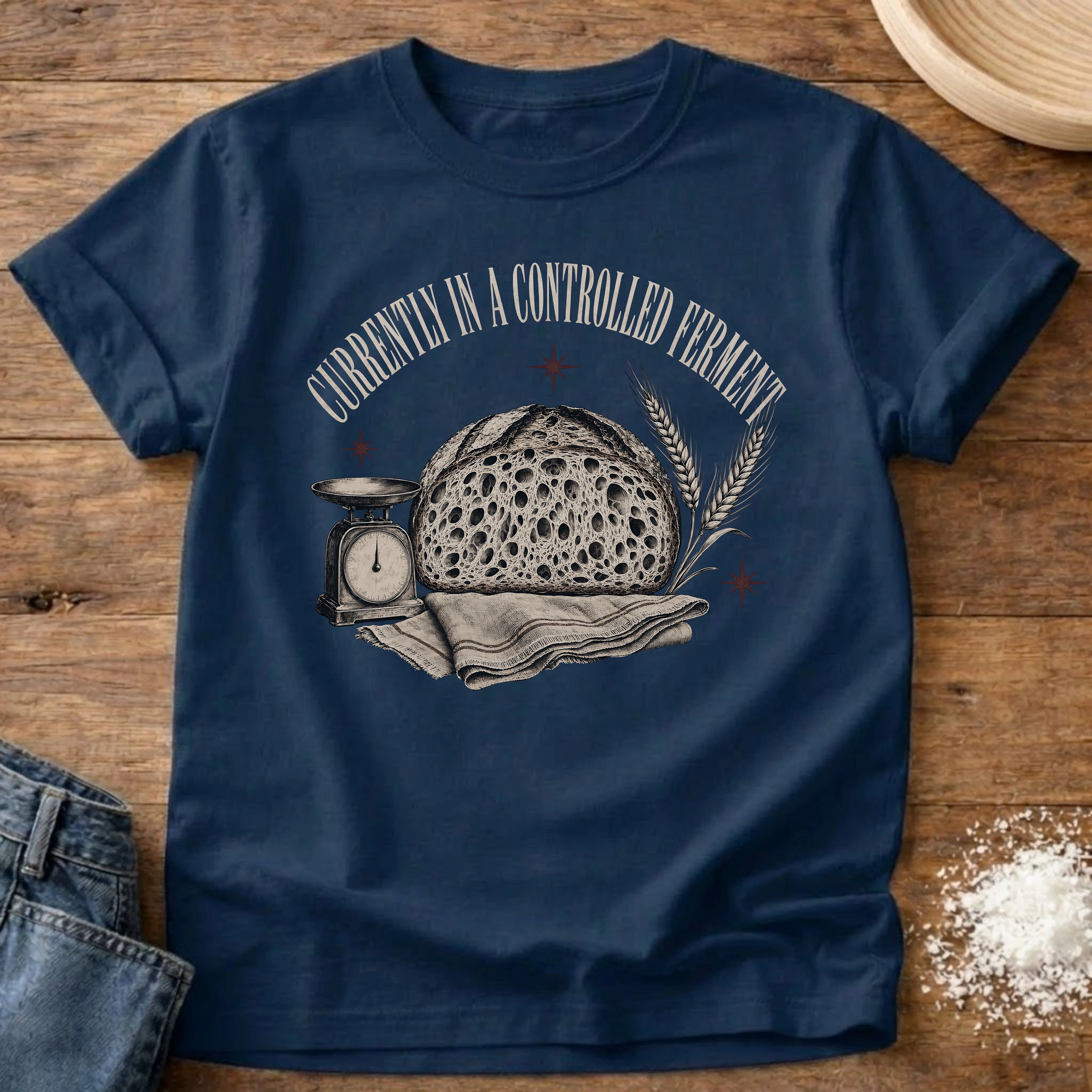 Knead More Fun Controlled Ferment sourdough t-shirt in Navy