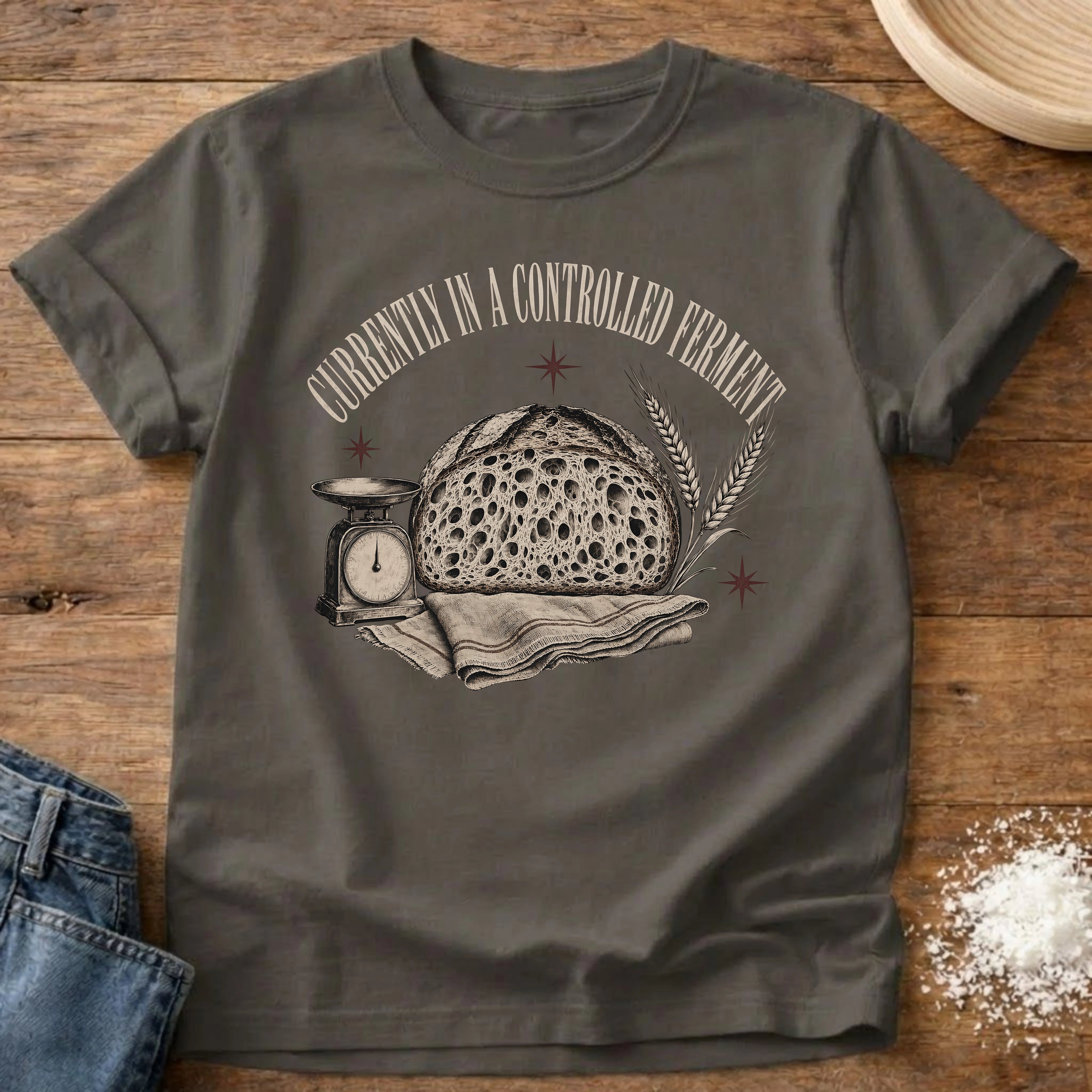 Knead More Fun Controlled Ferment sourdough t-shirt in Pepper