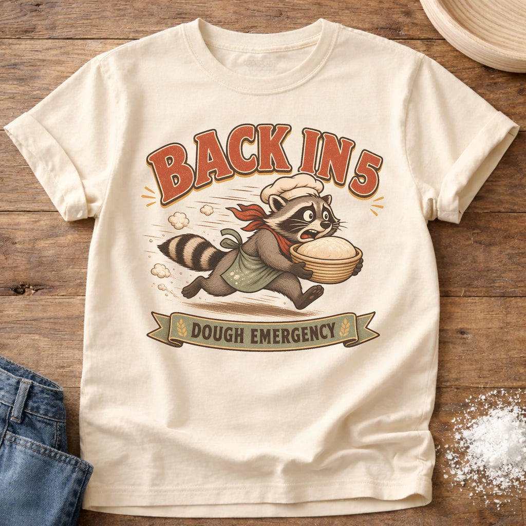 Knead More Fun Dough Emergency Raccoon sourdough t-shirt in Ivory