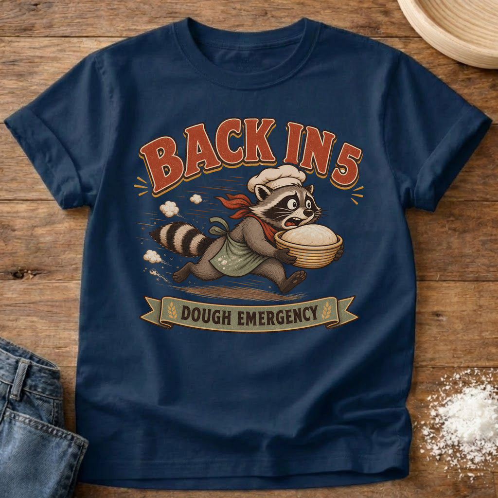Knead More Fun Dough Emergency Raccoon sourdough t-shirt in Navy