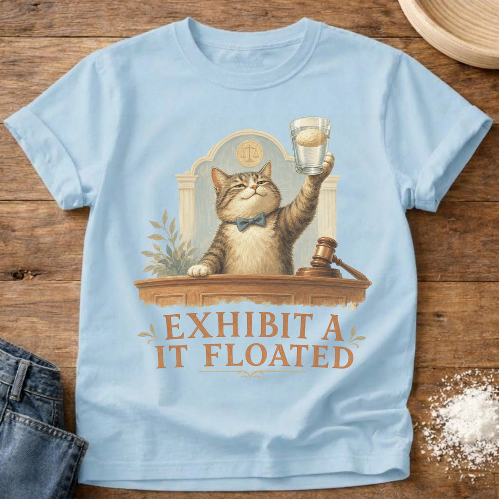 Knead More Fun Exhibit A Cat sourdough t-shirt in Chambray