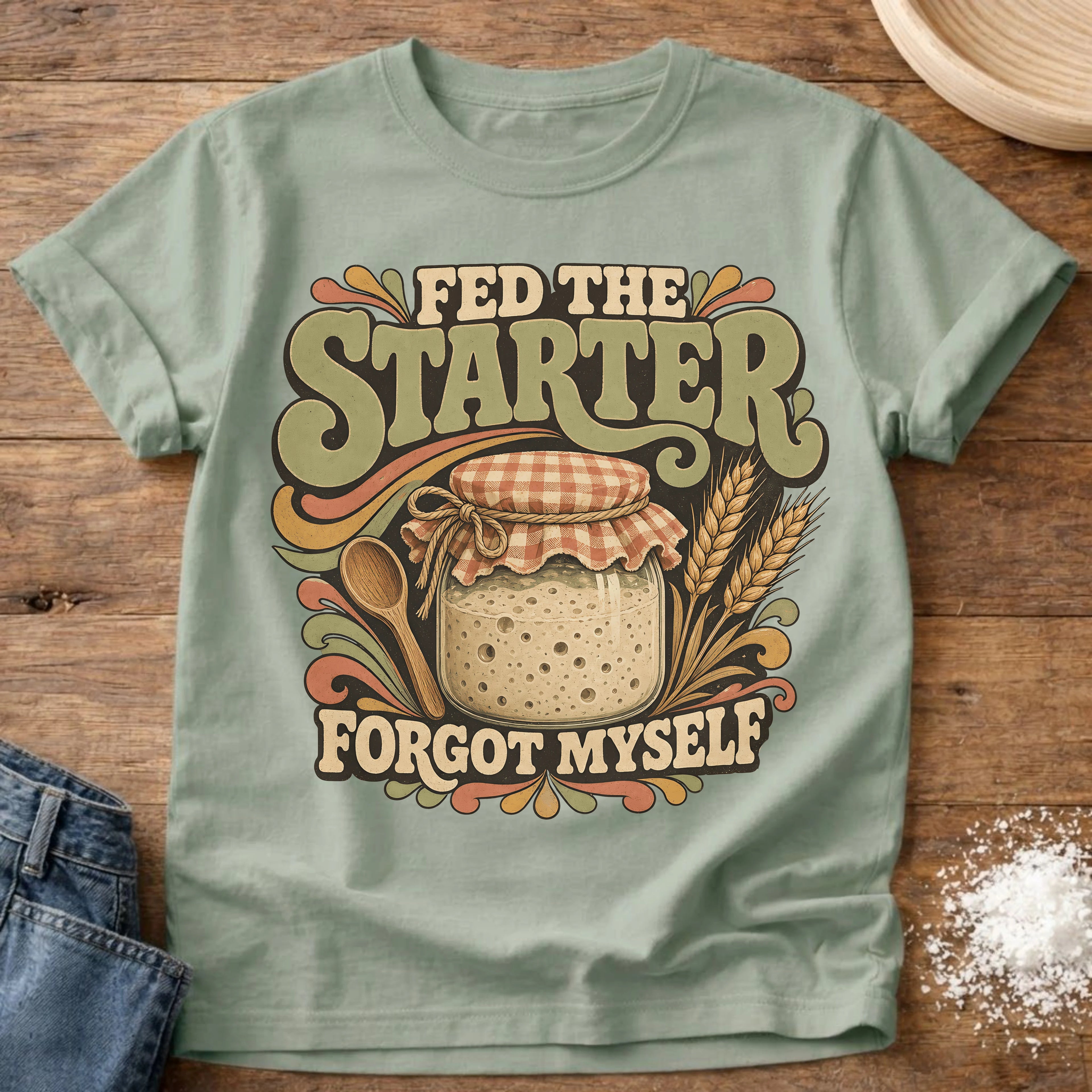 Knead More Fun Fed Starter sourdough t-shirt in Bay