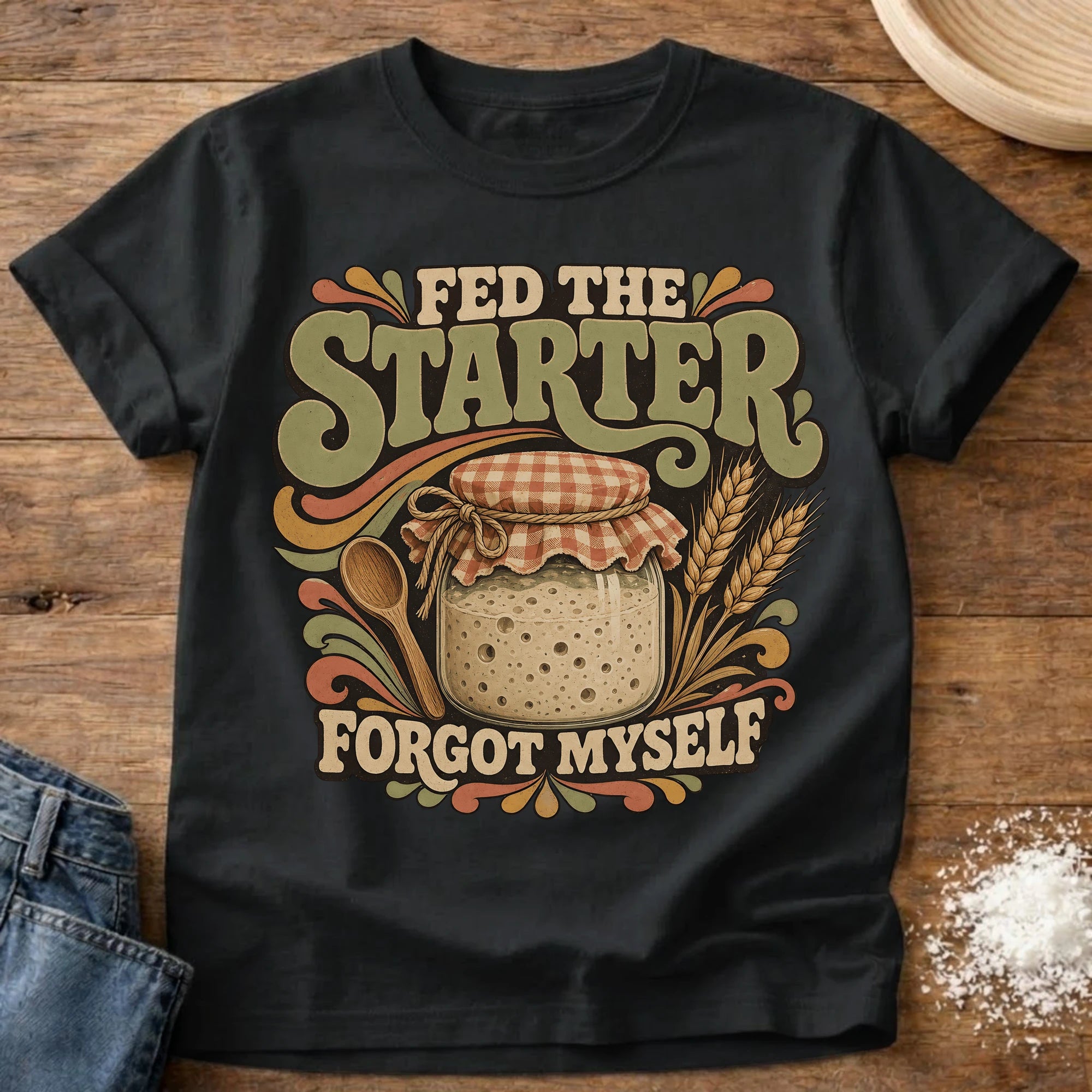 Knead More Fun Fed Starter sourdough t-shirt in Black