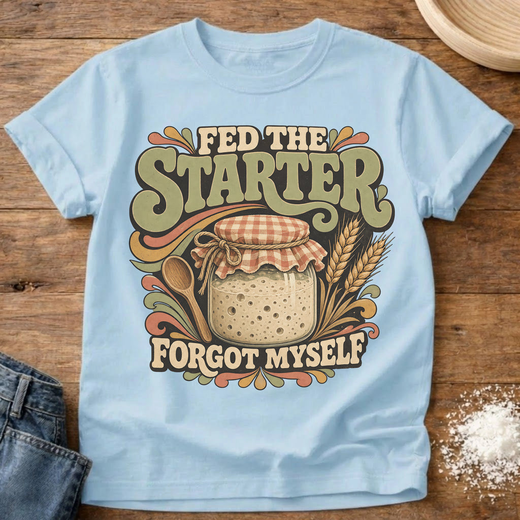 Knead More Fun Fed Starter sourdough t-shirt in Chambray
