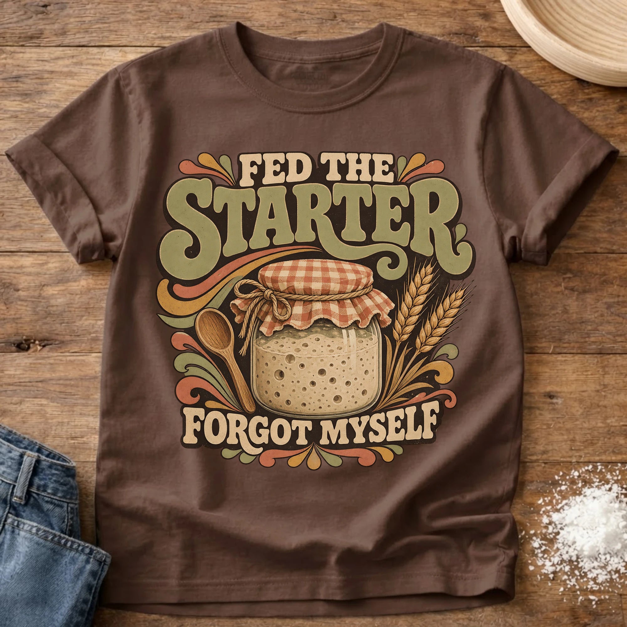 Knead More Fun Fed Starter sourdough t-shirt in Espresso