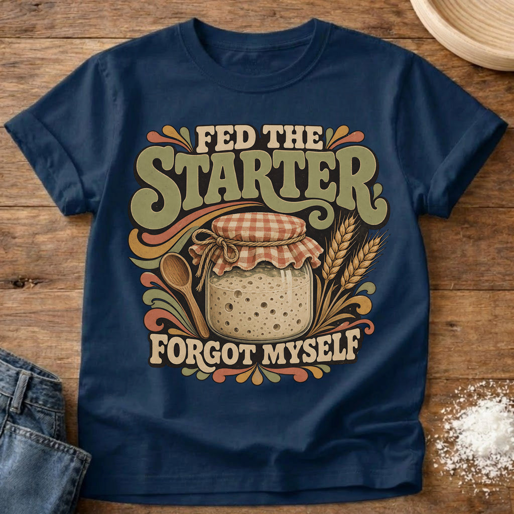 Knead More Fun Fed Starter sourdough t-shirt in Navy