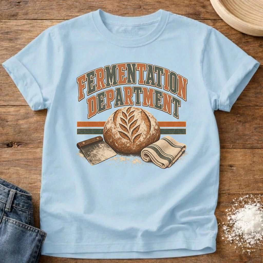 Knead More Fun Fermentation Dept sourdough t-shirt in Chambray