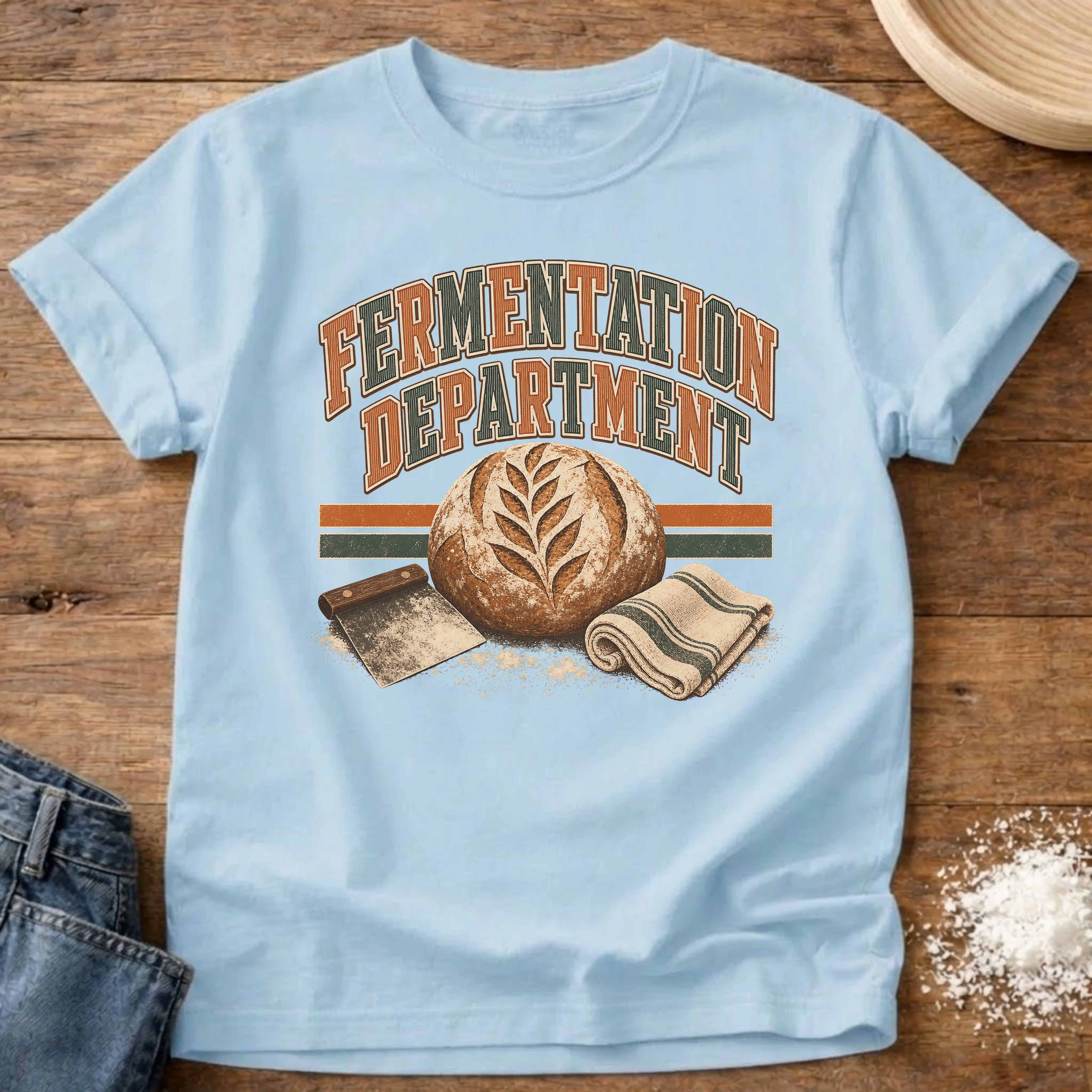 Knead More Fun Fermentation Dept sourdough t-shirt in Chambray