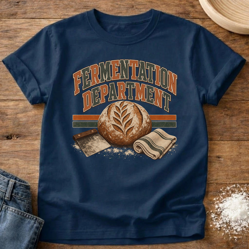 Knead More Fun Fermentation Dept sourdough t-shirt in Navy