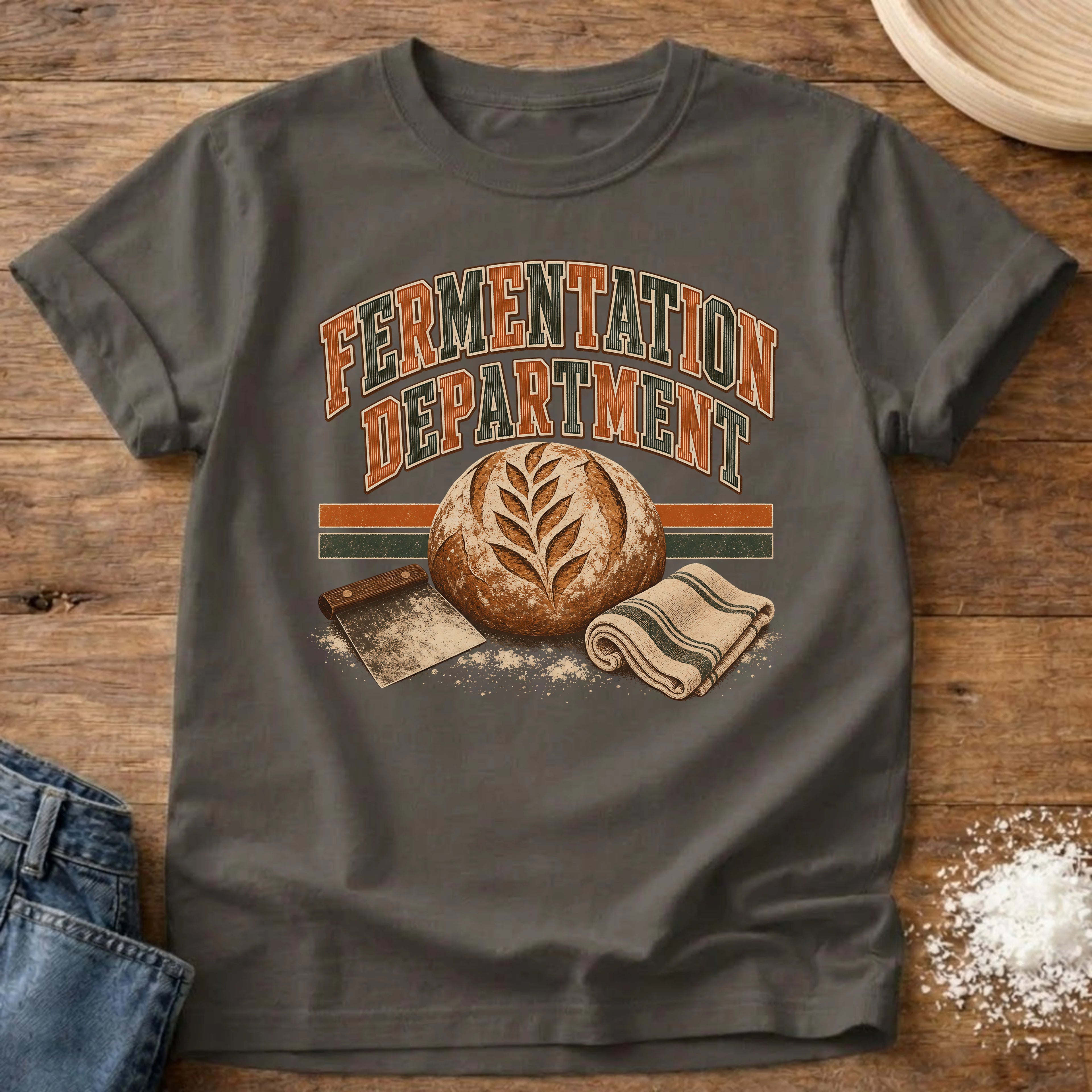 Knead More Fun Fermentation Dept sourdough t-shirt in Pepper