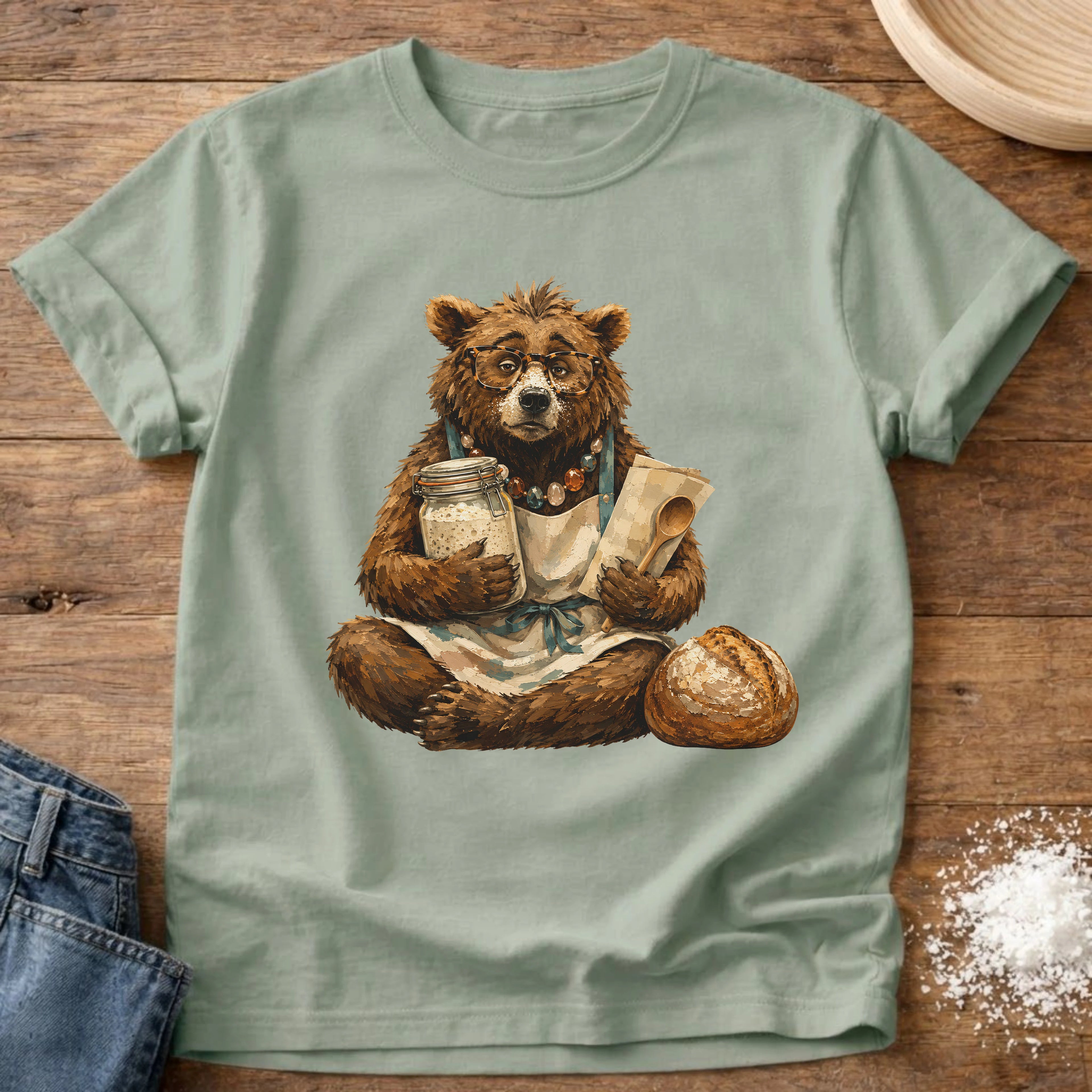 Knead More Fun Frazzled Bear sourdough t-shirt in Bay