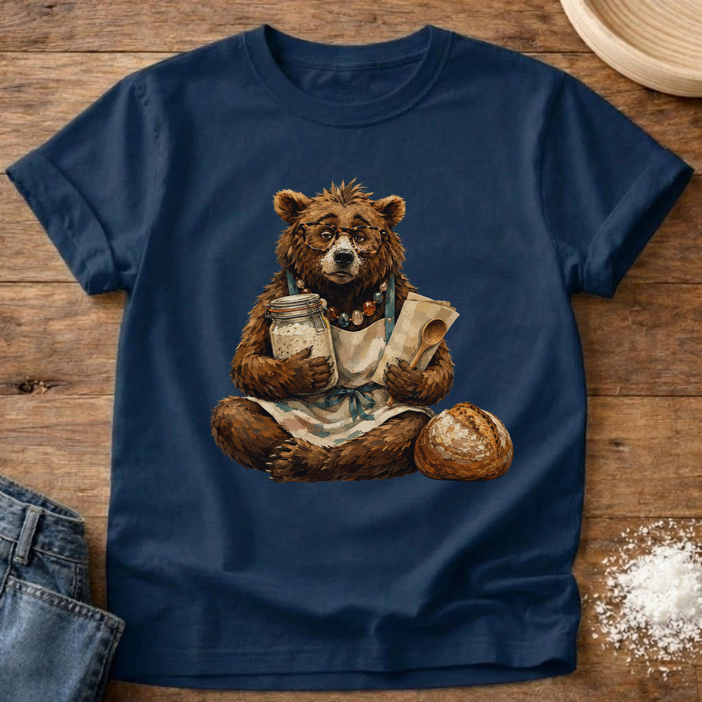 Knead More Fun Frazzled Bear sourdough t-shirt in Navy