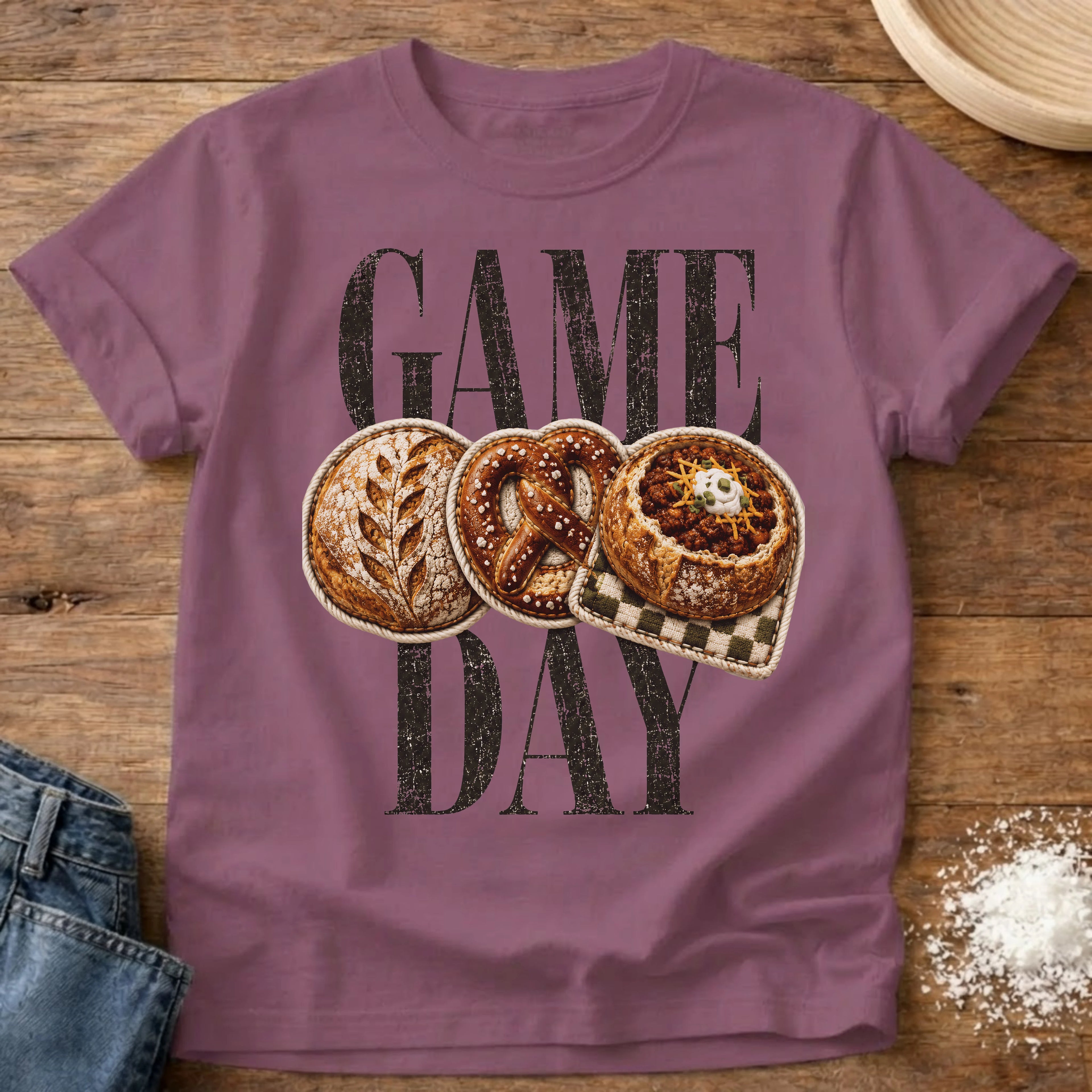 Knead More Fun Game Day sourdough t-shirt in Berry