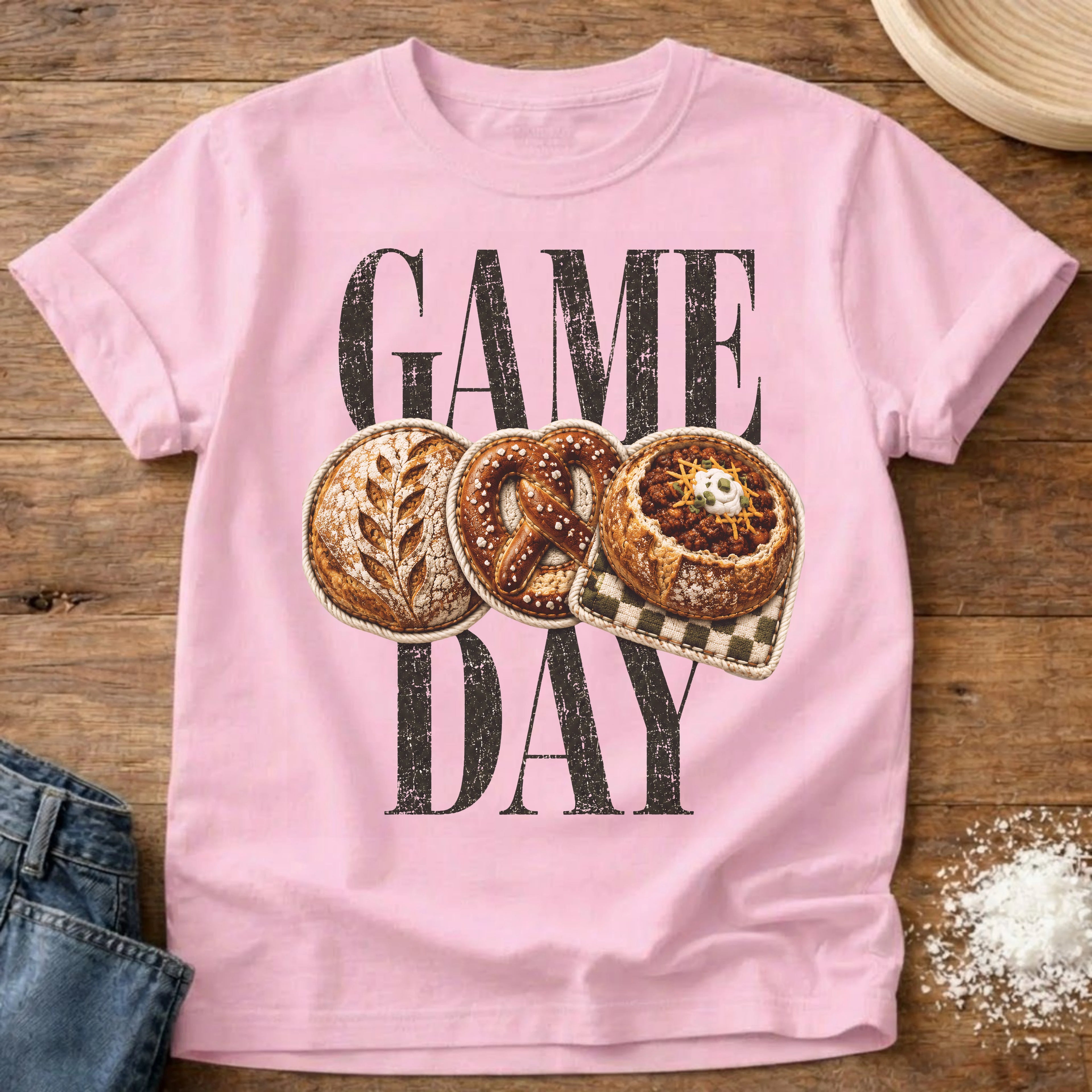 Knead More Fun Game Day sourdough t-shirt in Blossom