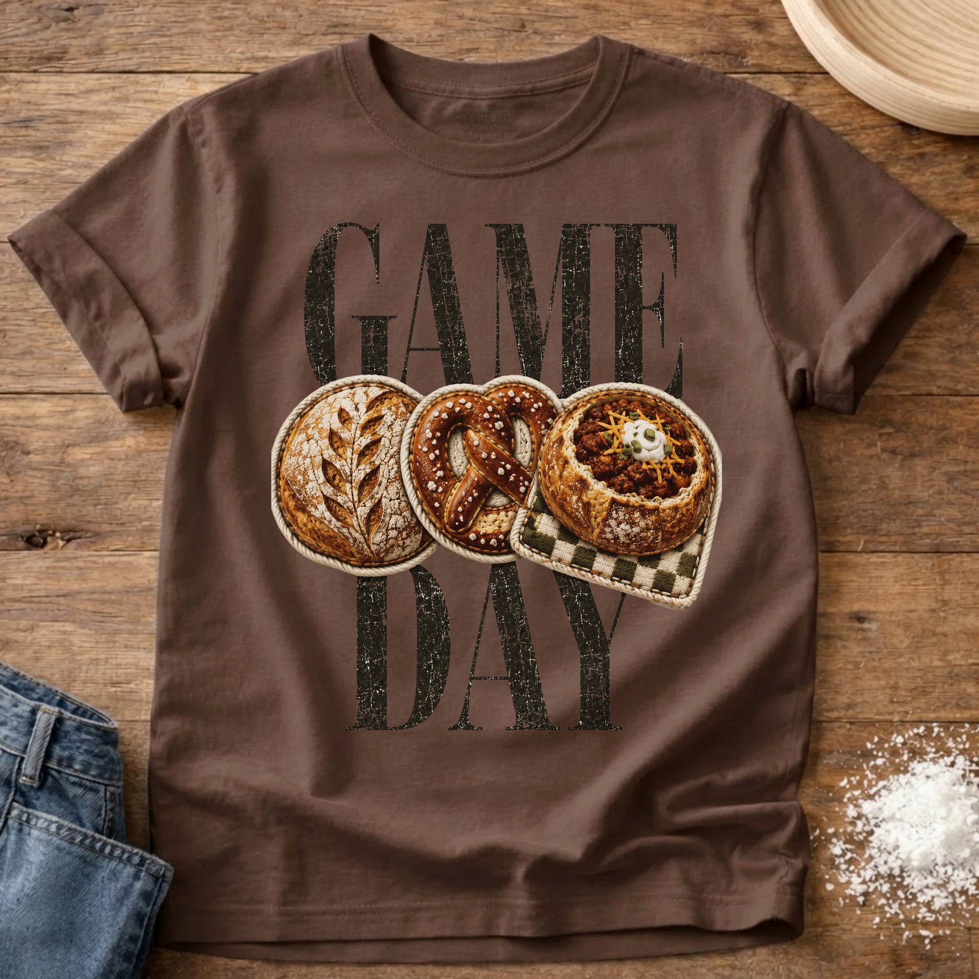 Knead More Fun Game Day sourdough t-shirt in Espresso