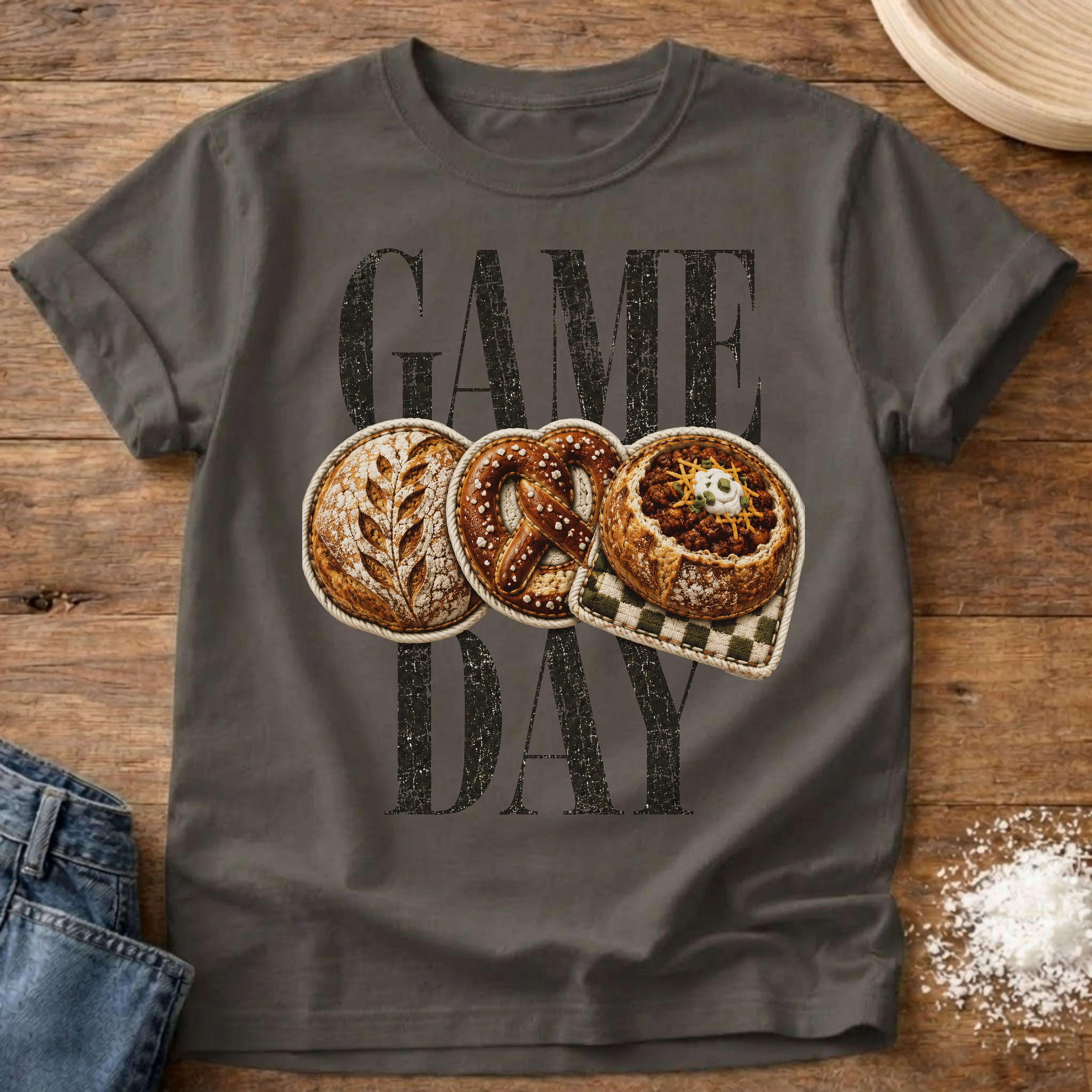 Knead More Fun Game Day sourdough t-shirt in Pepper