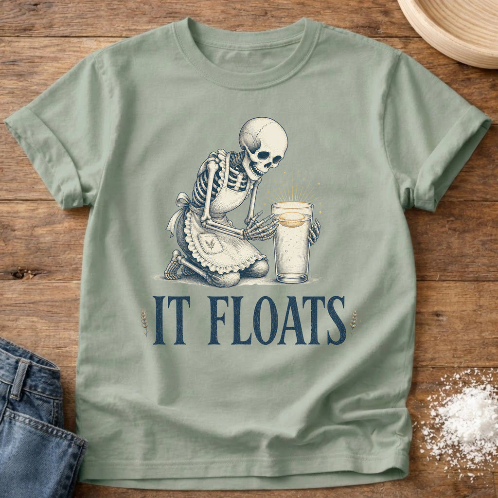 Knead More Fun It Floats Skeleton sourdough t-shirt in Bay