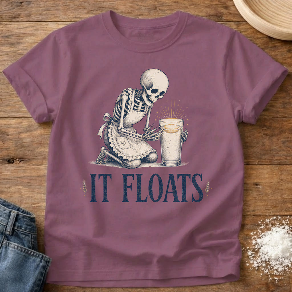 Knead More Fun It Floats Skeleton sourdough t-shirt in Berry