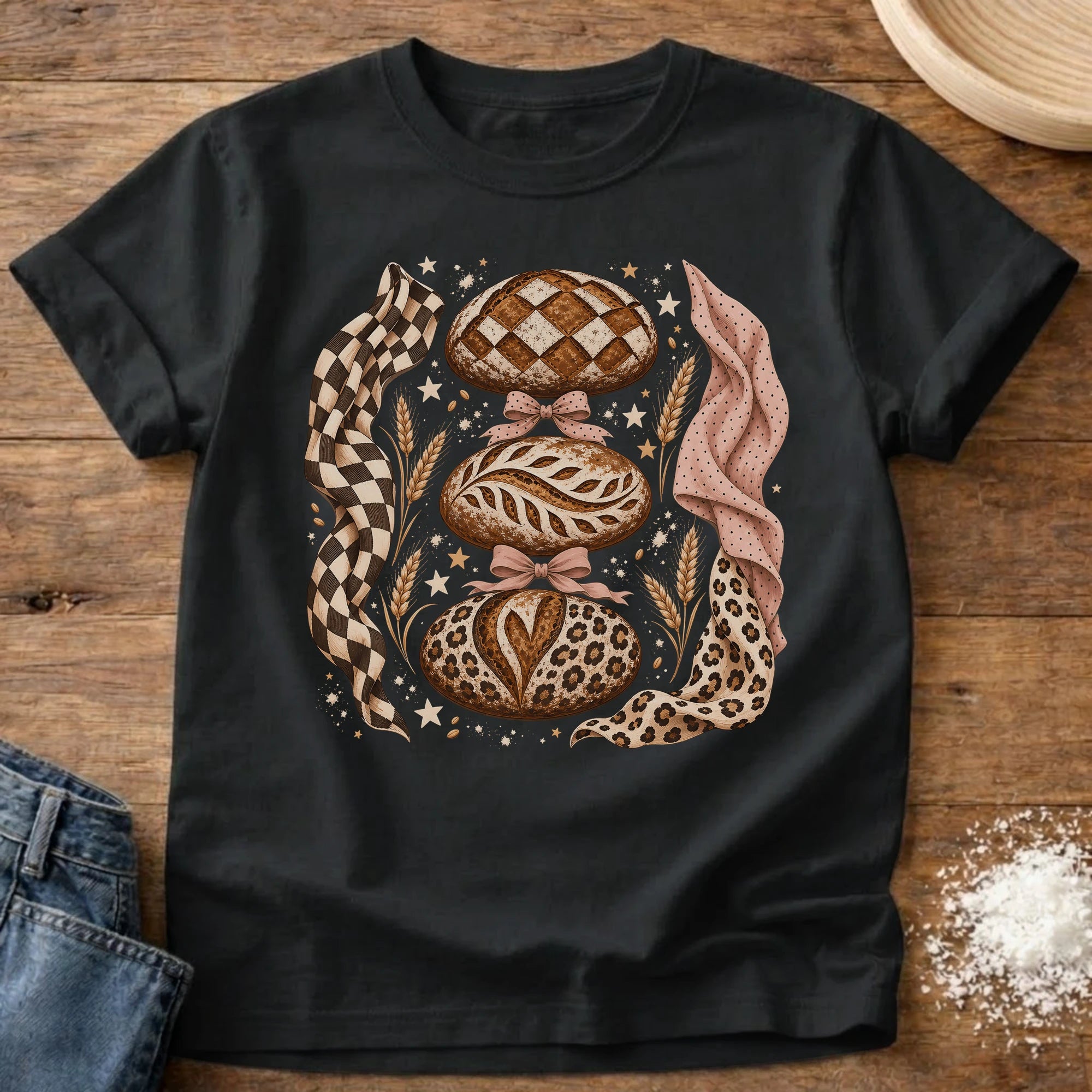 Knead More Fun Leopard Print Loafs sourdough t-shirt in Black