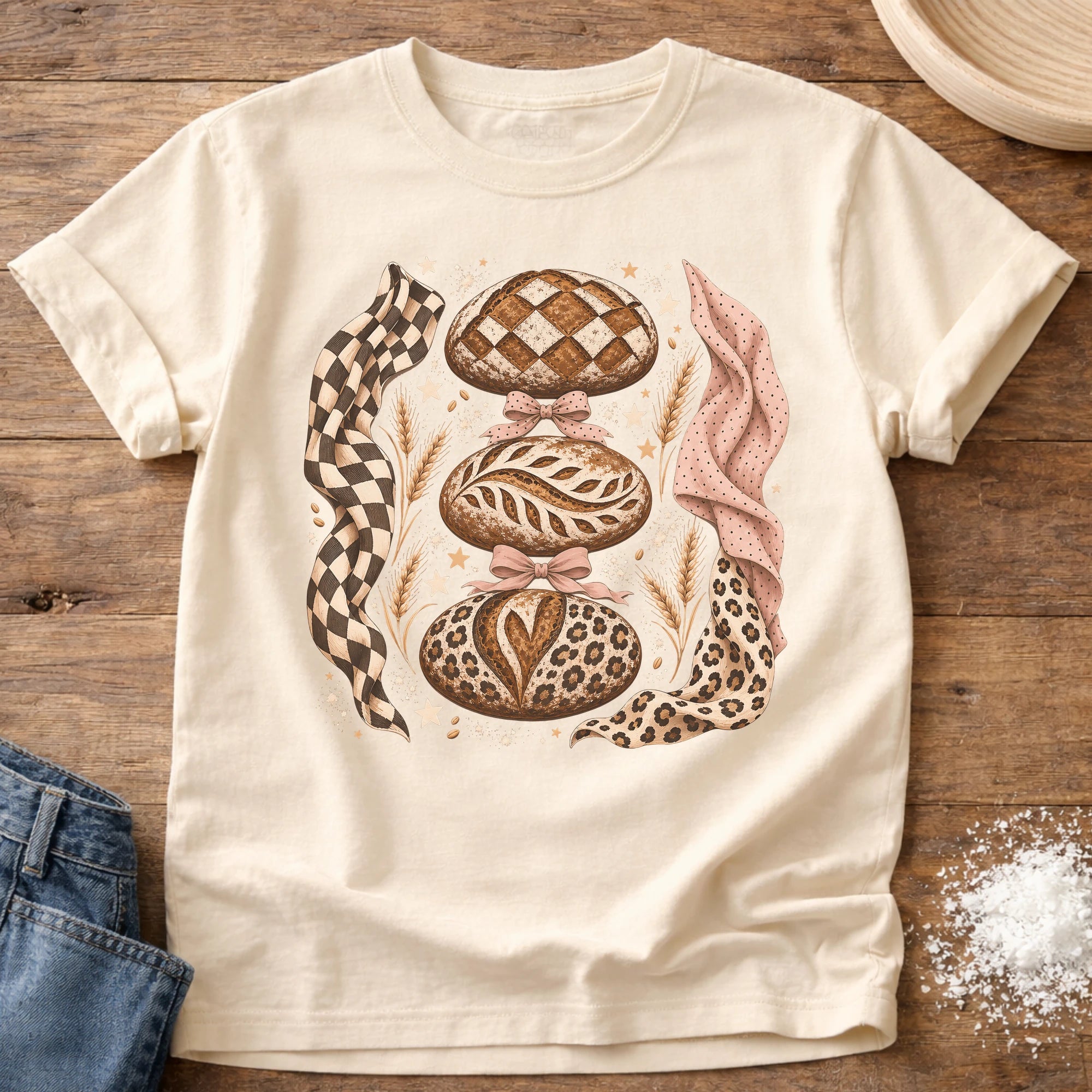 Knead More Fun Leopard Print Loafs sourdough t-shirt in Ivory