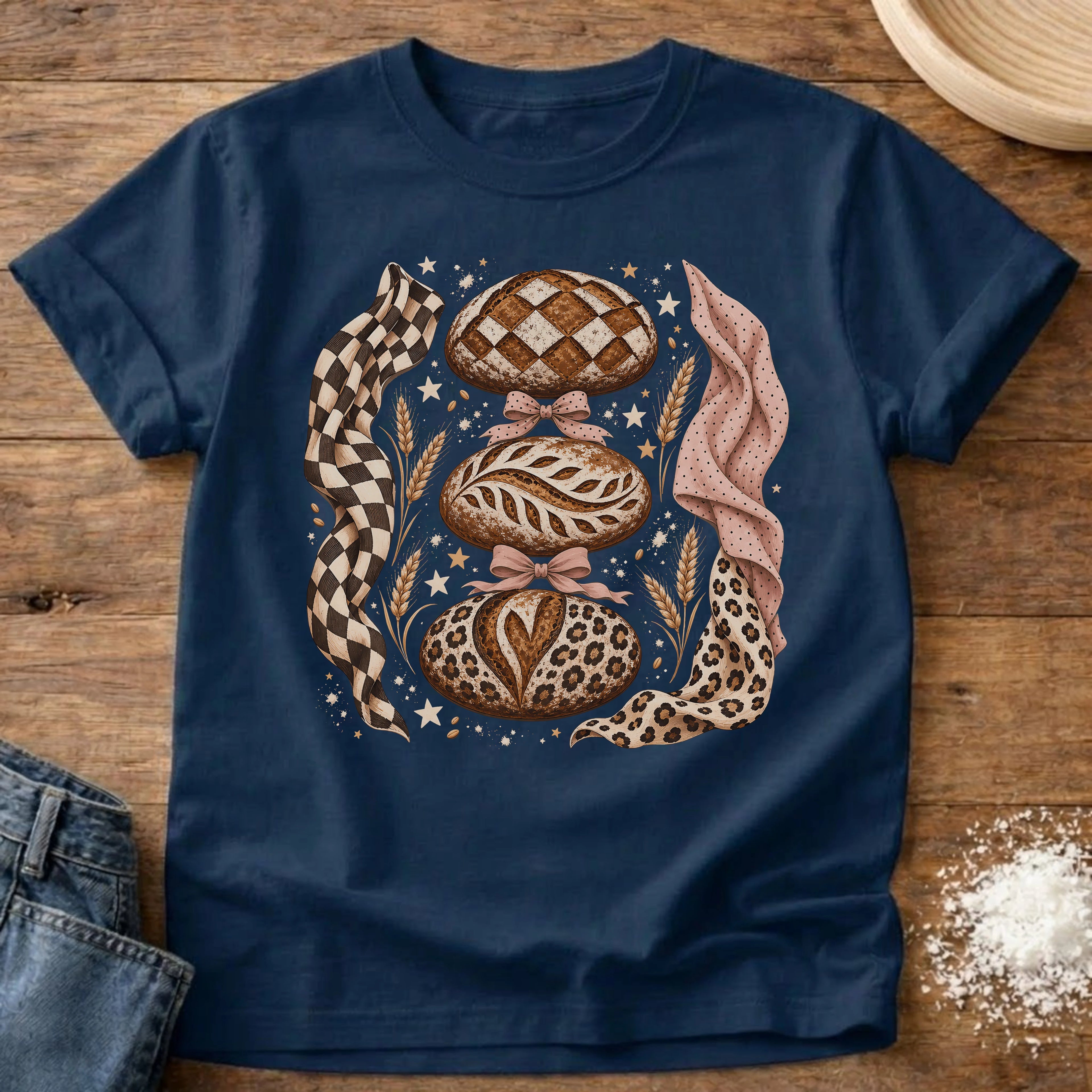 Knead More Fun Leopard Print Loafs sourdough t-shirt in Navy