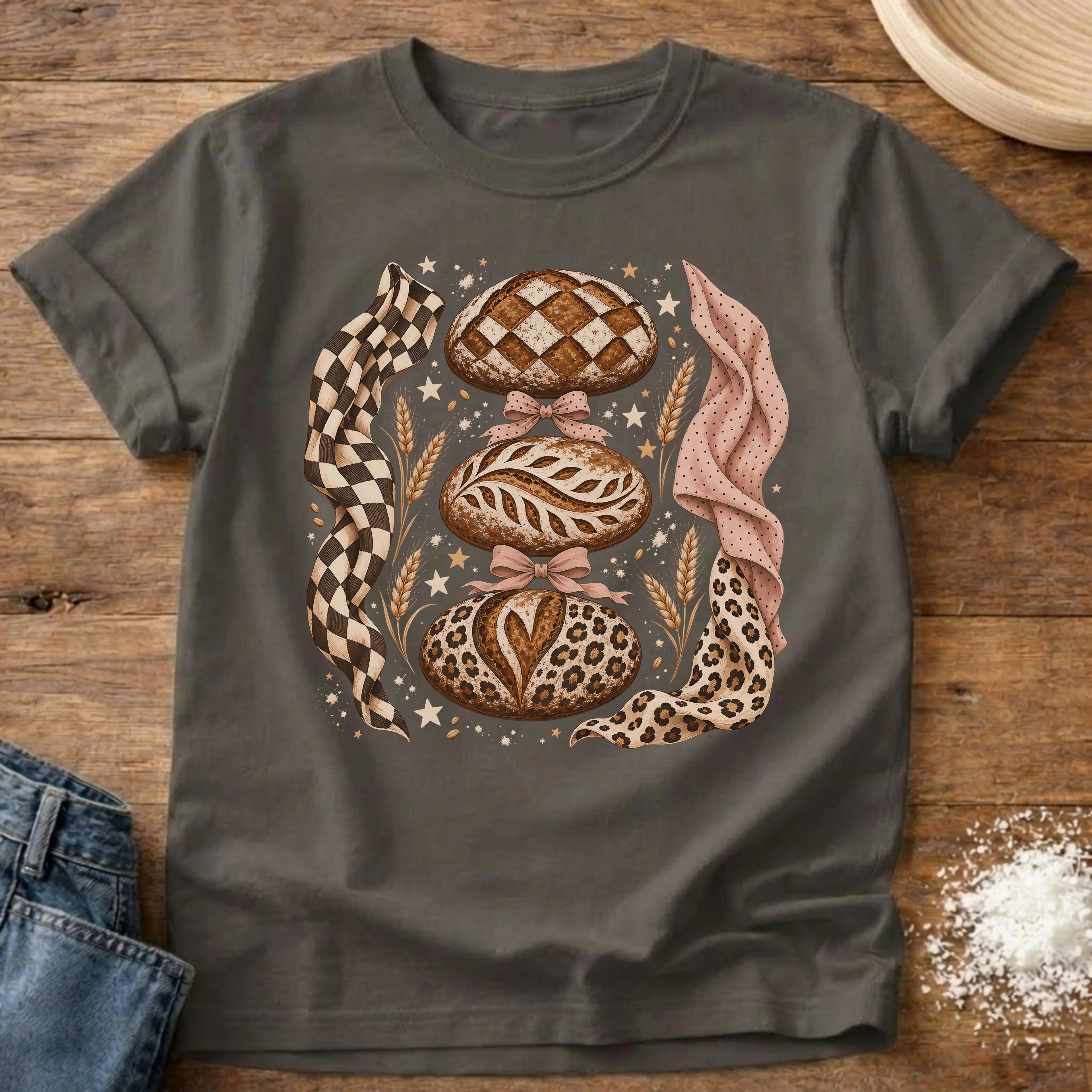 Knead More Fun Leopard Print Loafs sourdough t-shirt in Pepper