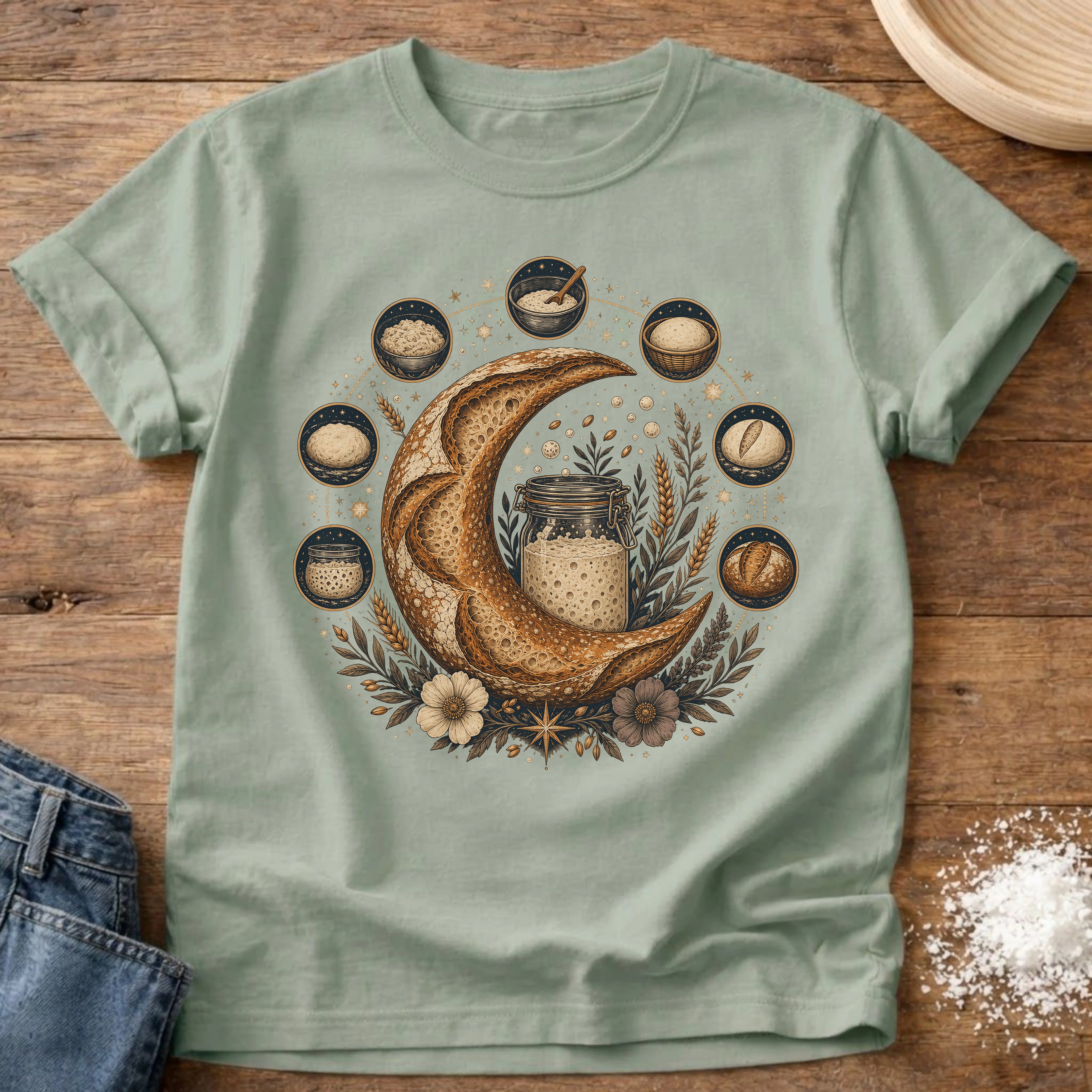 Knead More Fun Moon Phases sourdough t-shirt in Bay