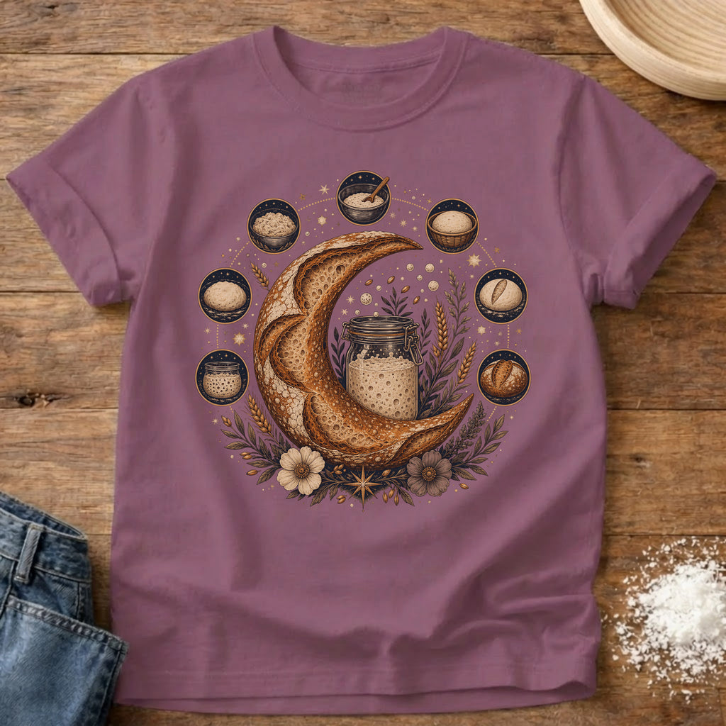 Knead More Fun Moon Phases sourdough t-shirt in Berry