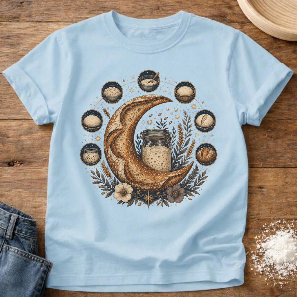 Knead More Fun Moon Phases sourdough t-shirt in Chambray