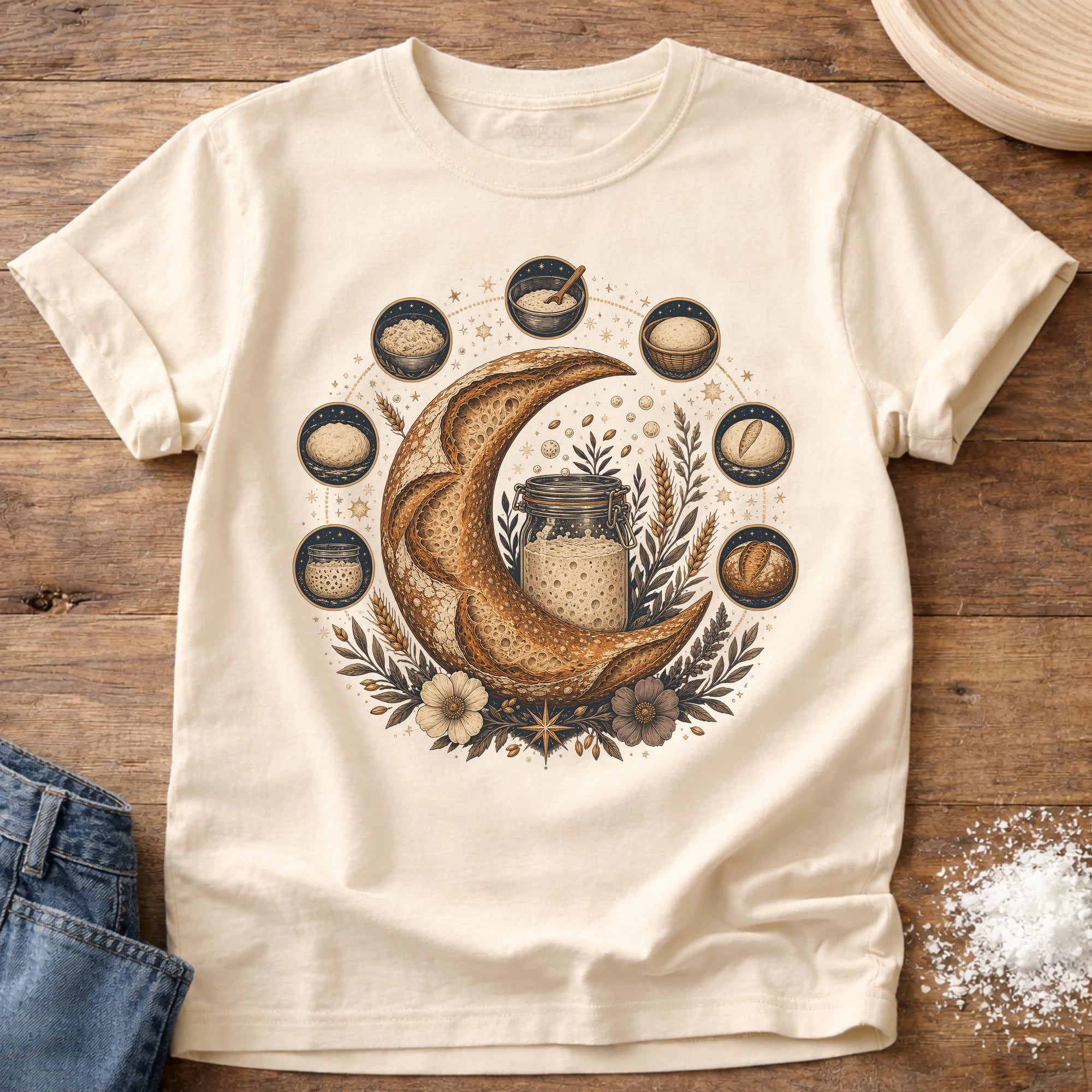 Knead More Fun Moon Phases sourdough t-shirt in Ivory